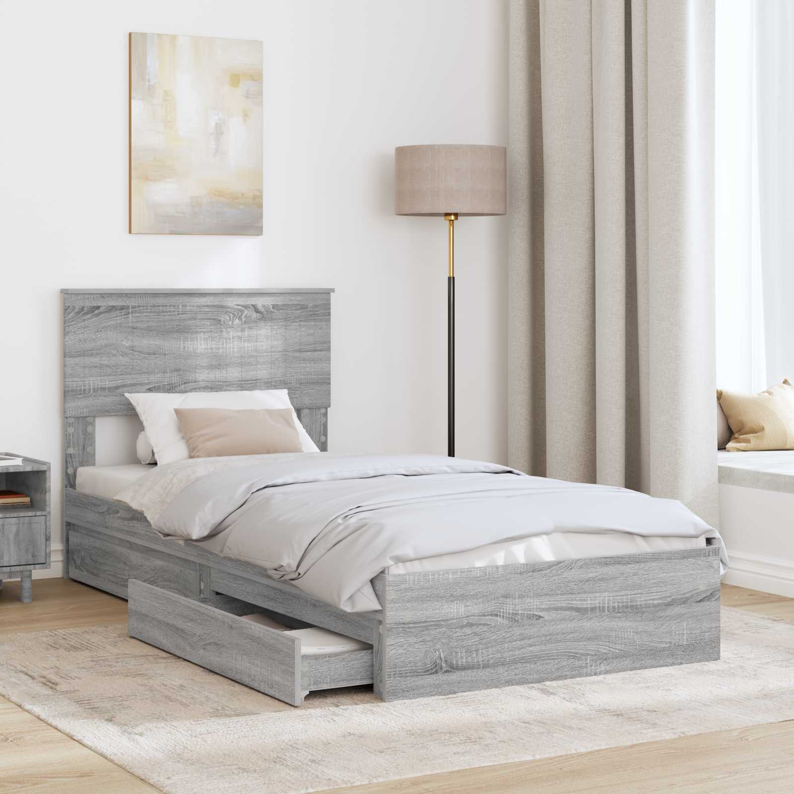 Letto con Contenitore con testiera Grigio Sonoma 90 x 200 cm | homemem39