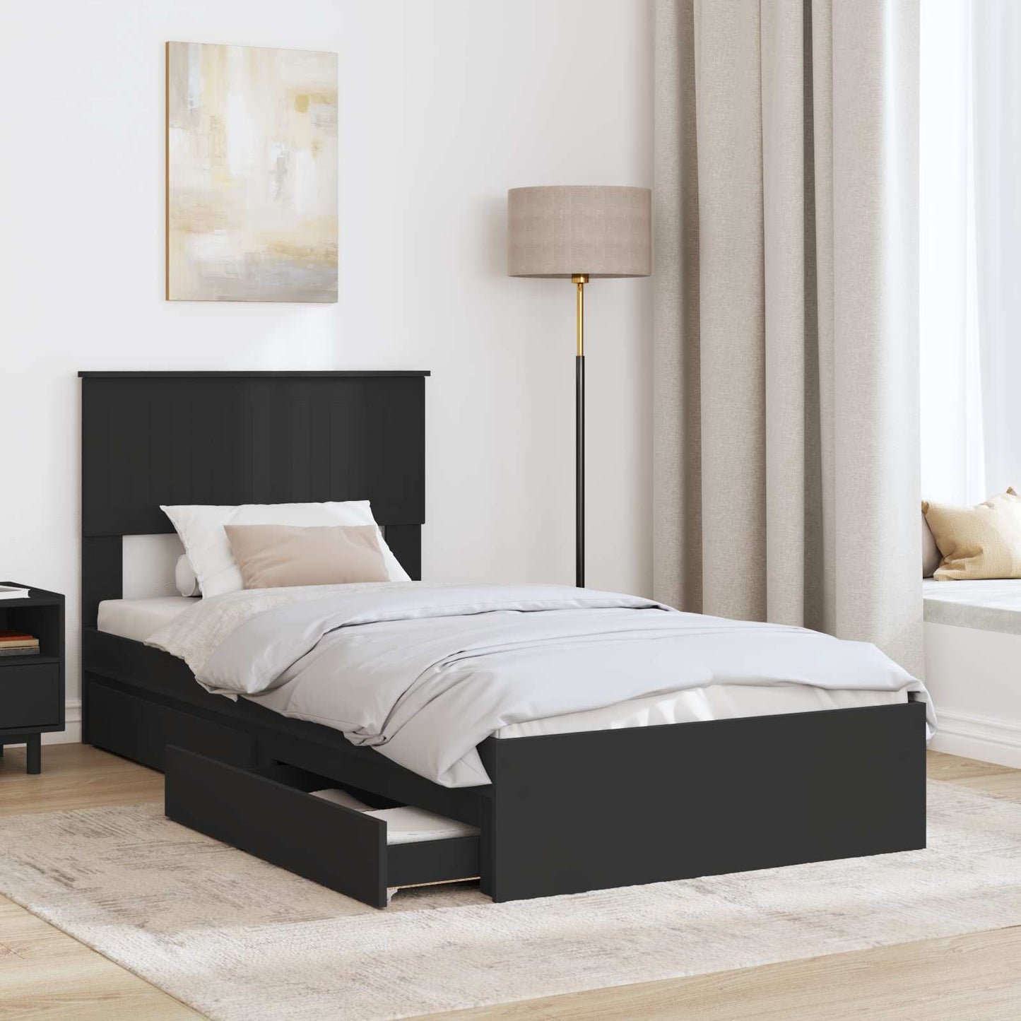 Letto con Contenitore Nero 90 x 190 cm Legno multistrato | homemem39