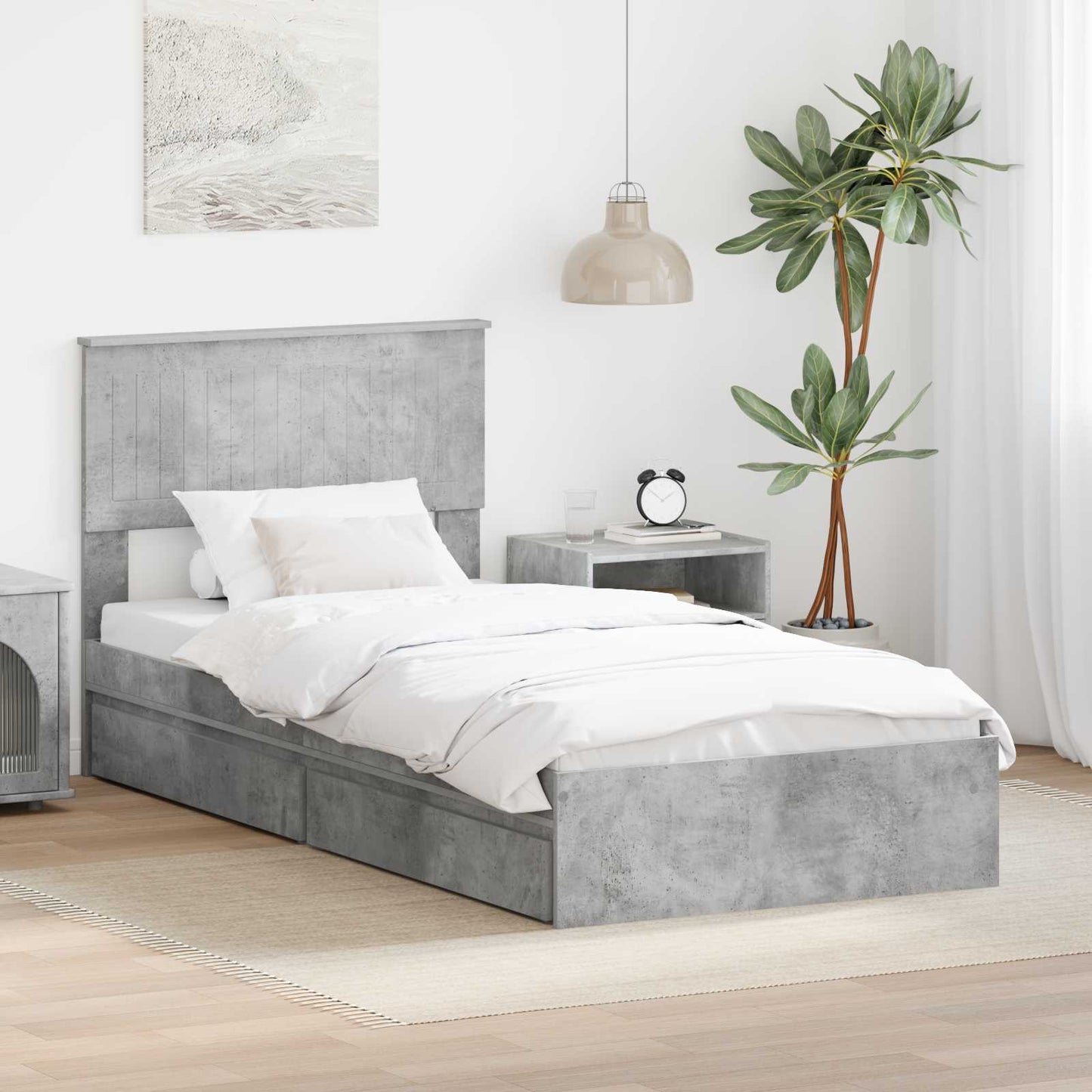 Letto con Contenitore con testiera Grigio cemento 90 x 190 cm | homemem39