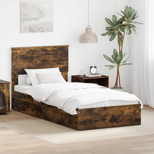 Letto con Contenitore con cassetto Rovere fumé 90 x 190 cm