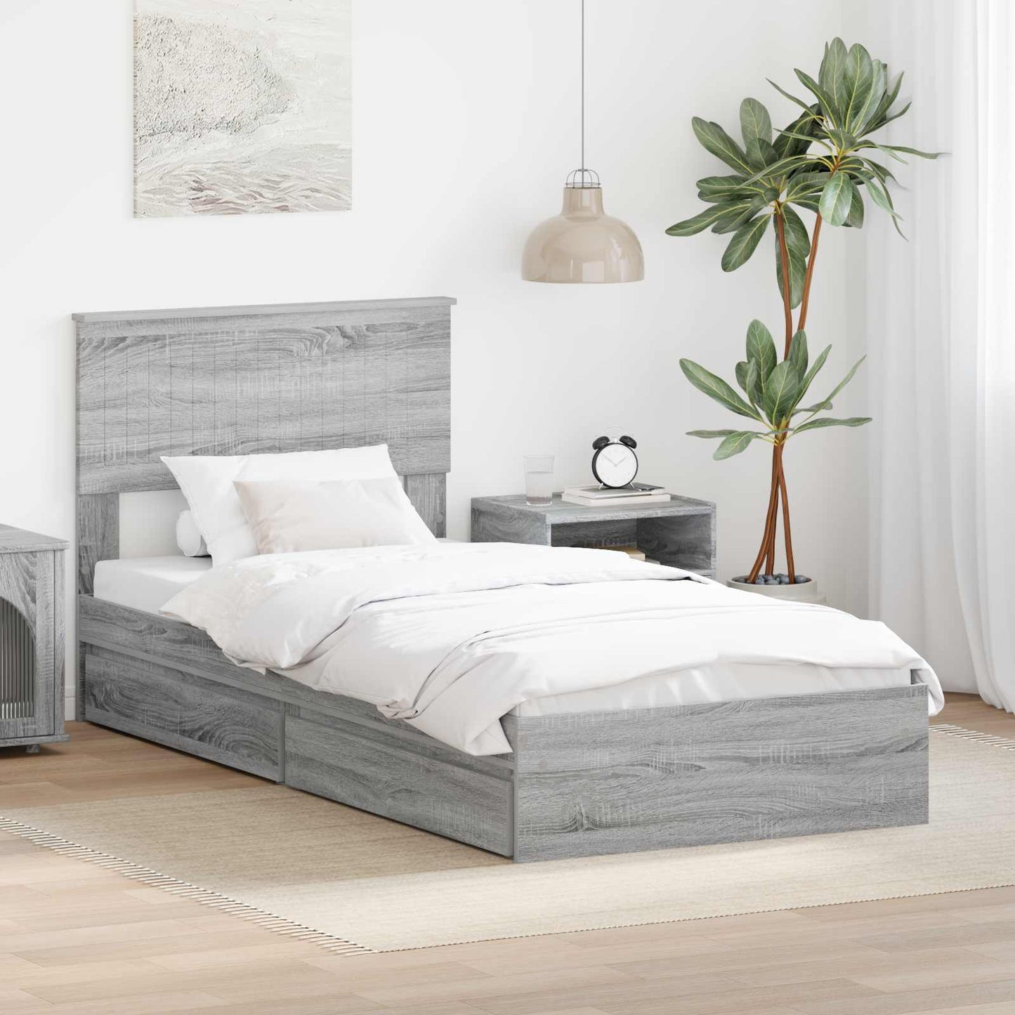 Letto con Contenitore con testiera Grigio Sonoma 90 x 190 cm | homemem39