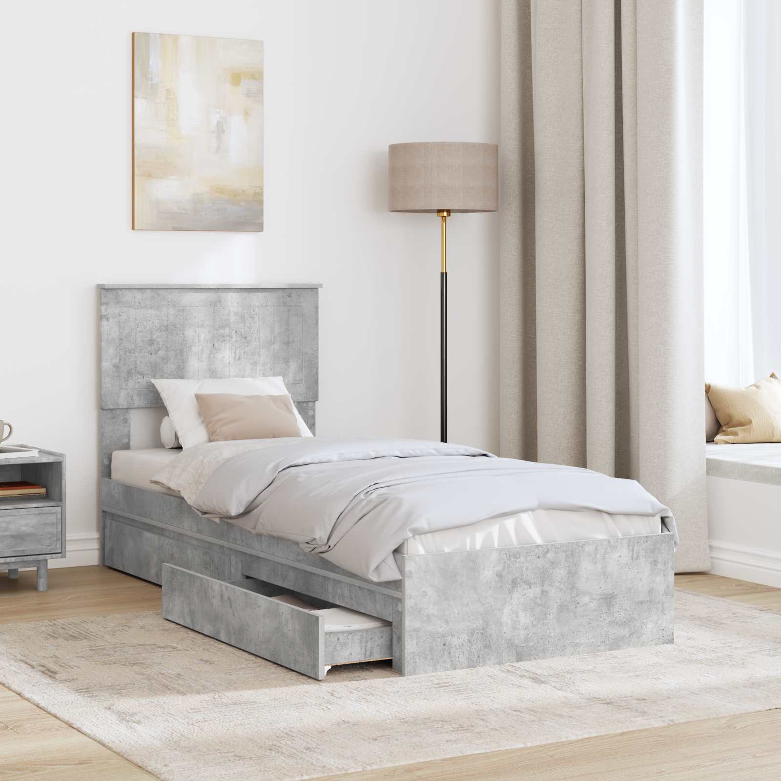 Letto con Contenitore con testiera Grigio cemento 75 x 190 cm | homemem39