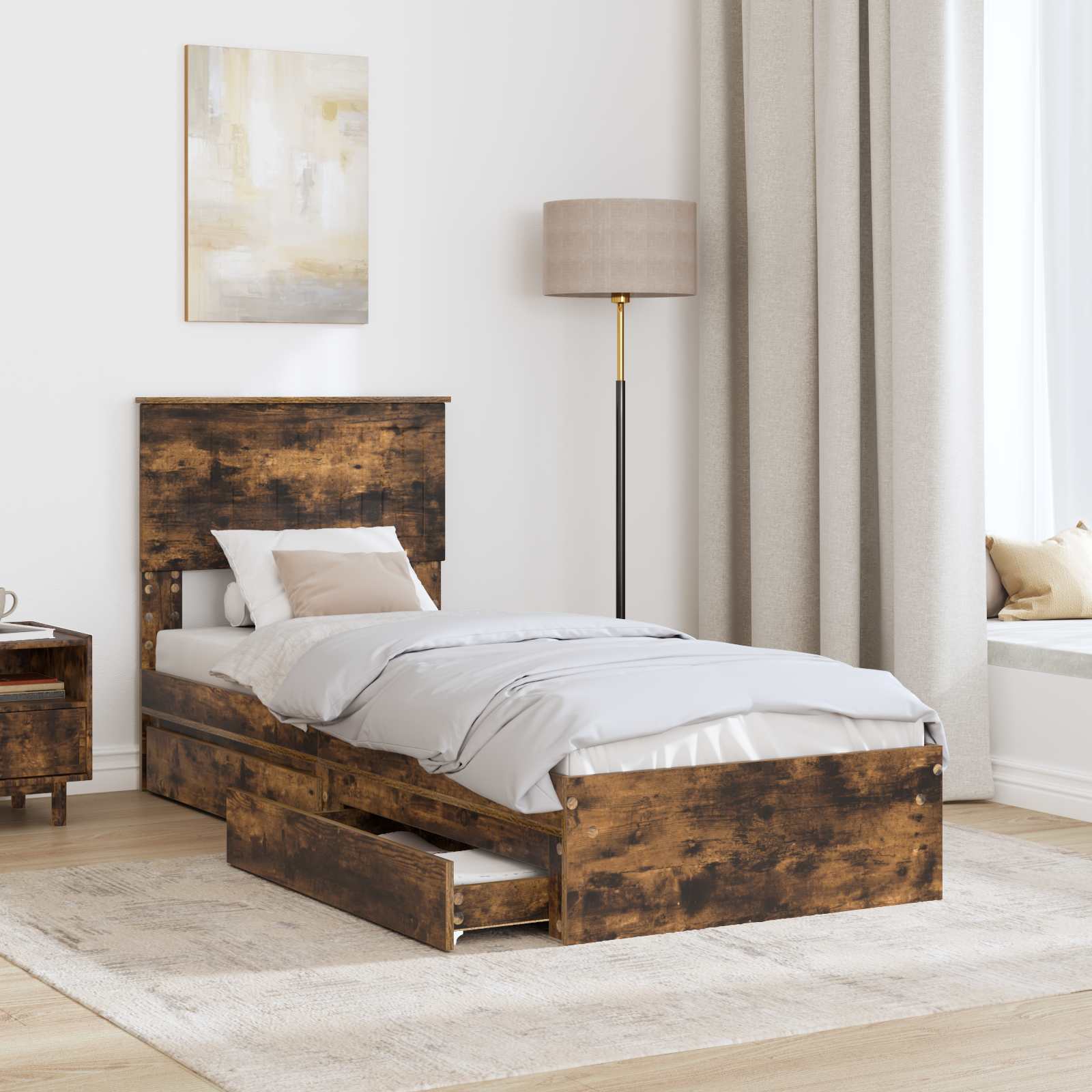 Letto con Contenitore Rovere fumé 75 x 190 cm Legno multistrato | homemem39