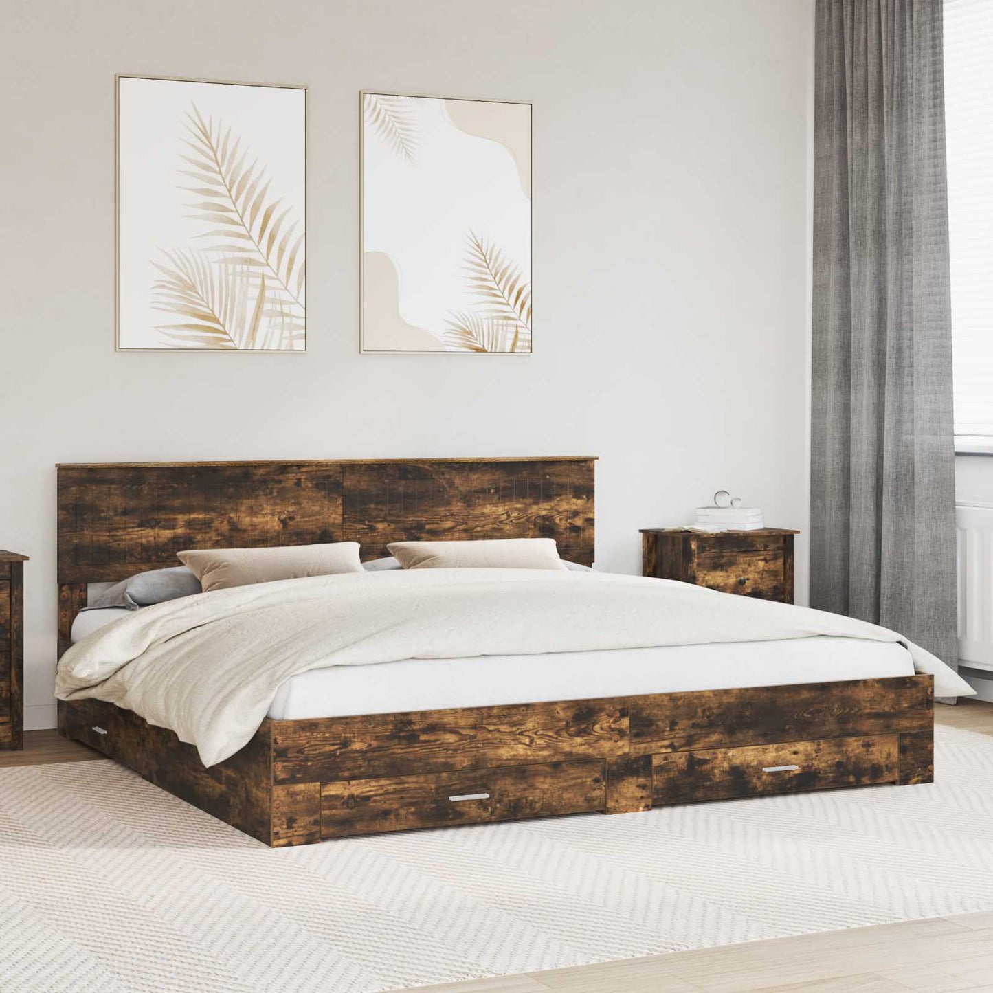 Struttura del letto con cassetto Rovere Fumo 200 x 200 cm | homemem39