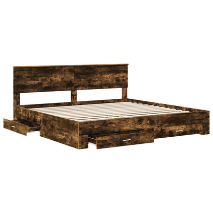 Struttura del letto con cassetto Rovere Fumo 200 x 200 cm | homemem39