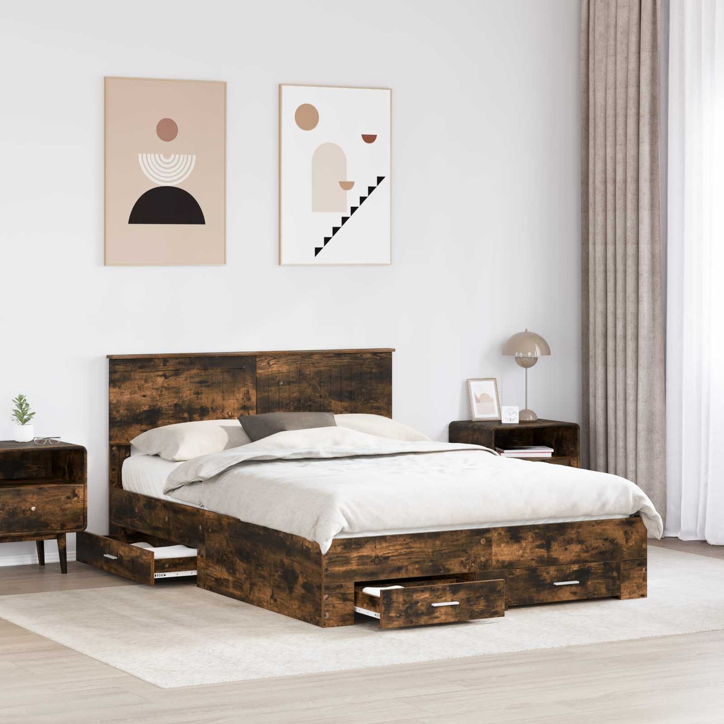 Struttura del letto con cassetto Rovere Fumo 140 x 200 cm | homemem39