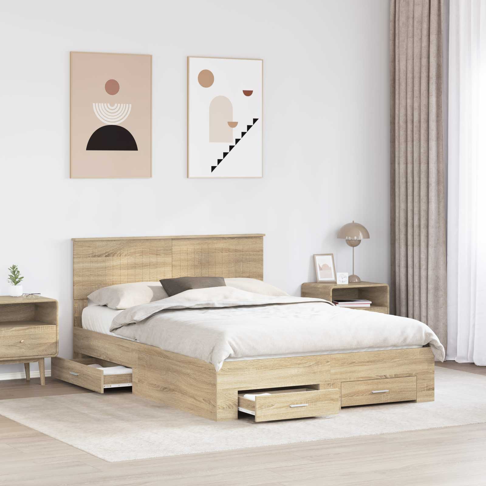 Struttura del letto con cassetto Rovere Sonoma 135 x 190 cm | homemem39