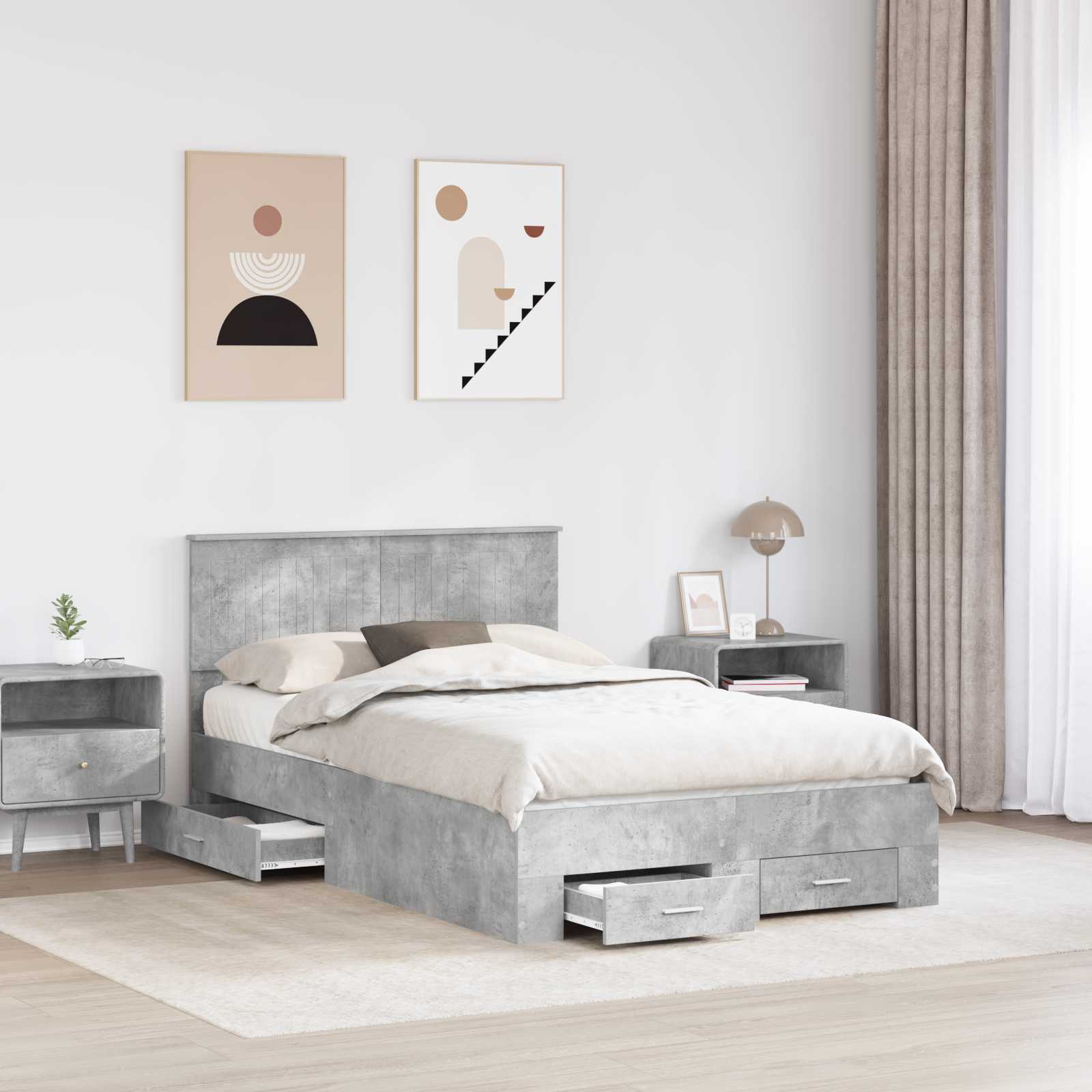 Struttura del letto con cassetto Grigio Cemento 120 x 200 cm | homemem39