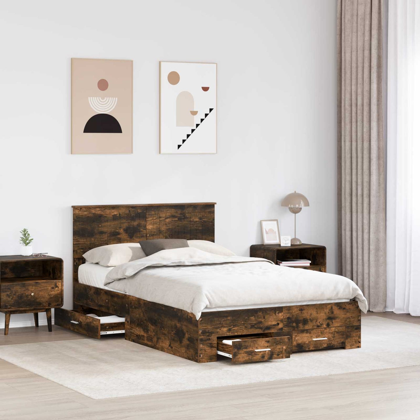 Struttura del letto con cassetto Rovere Fumo 120 x 200 cm | homemem39