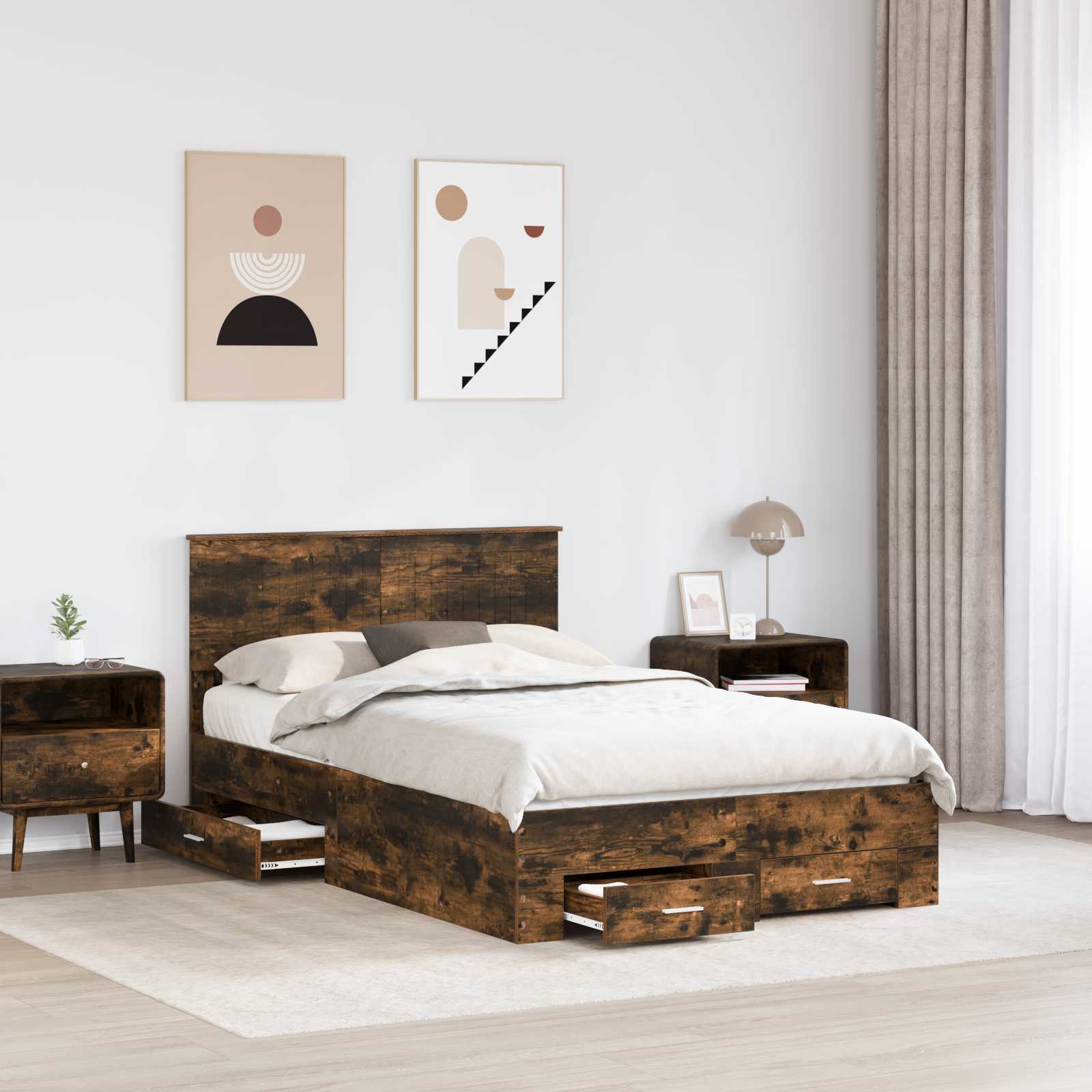 Struttura del letto con cassetto Rovere Fumo 120 x 190 cm | homemem39