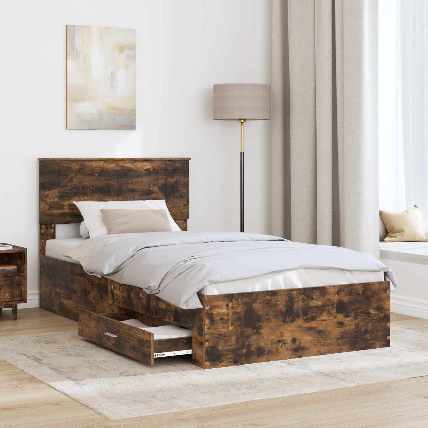 Struttura del letto con cassetto Rovere Fumo 100 x 200 cm | homemem39