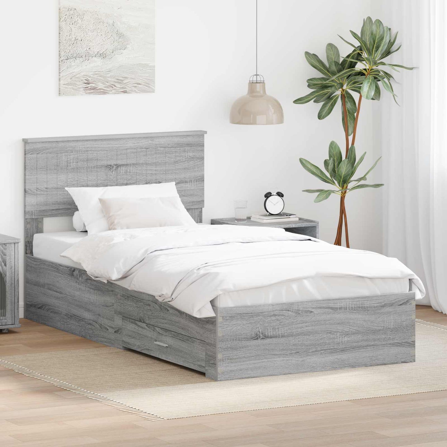 Struttura del letto con cassetto Sonoma grigio 100 x 200 cm