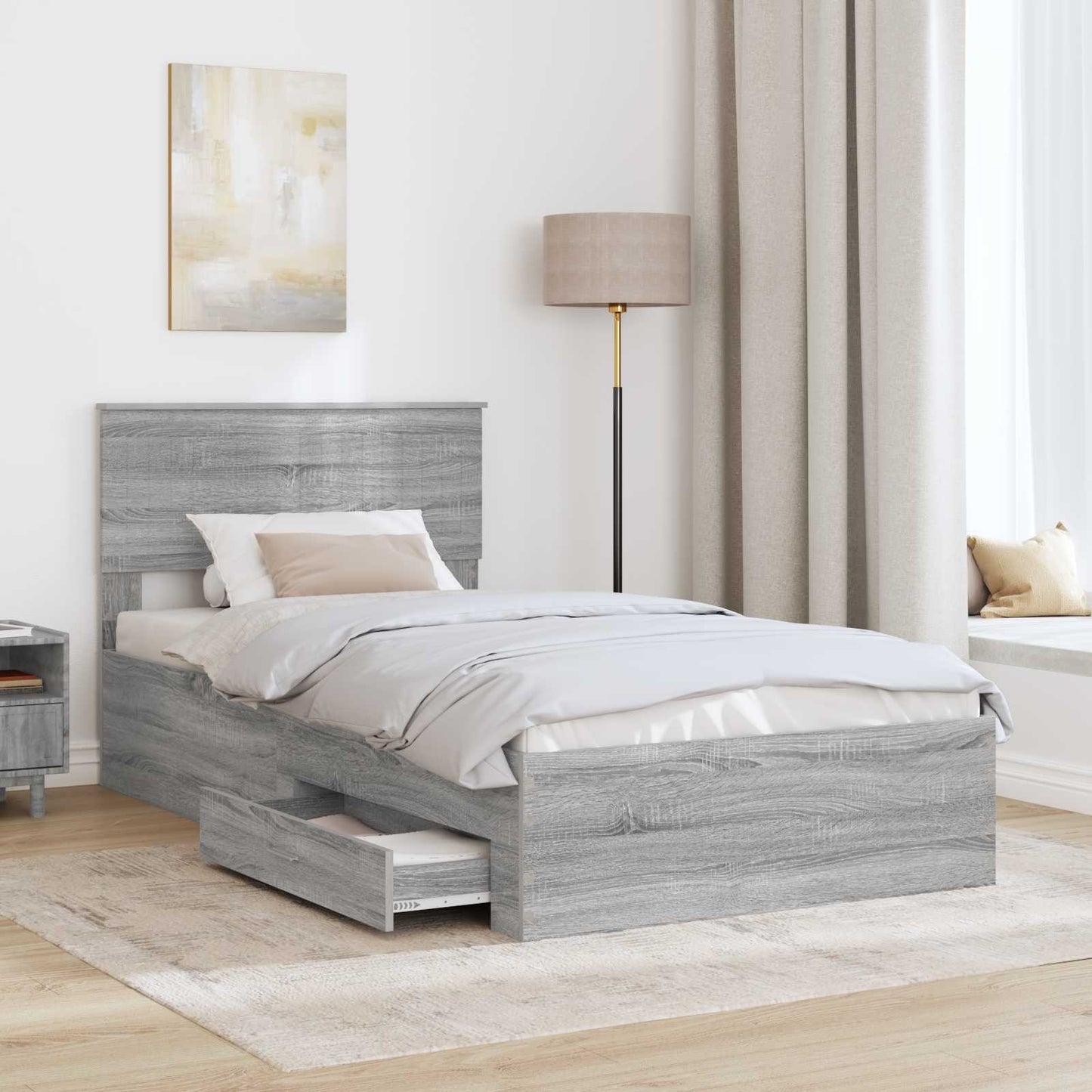 Struttura del letto con cassetto Sonoma grigio 100 x 200 cm | homemem39