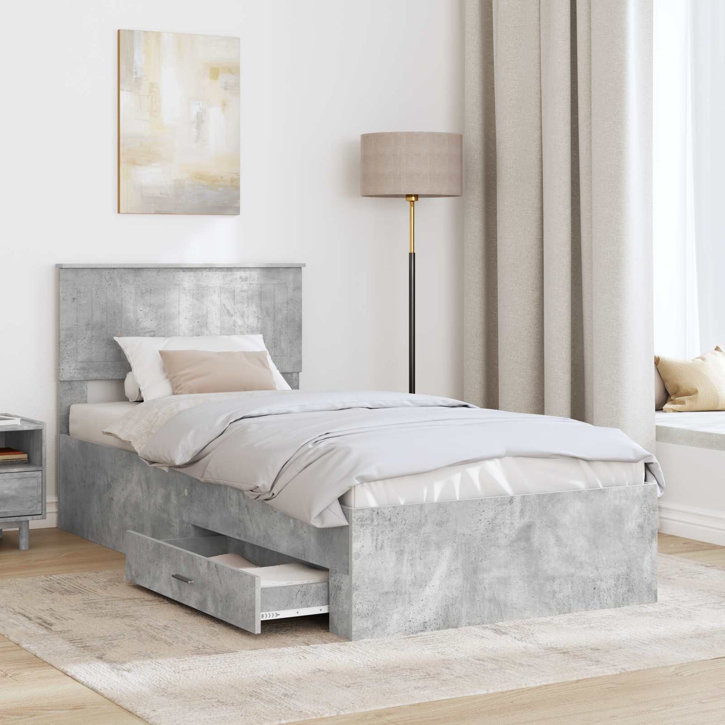 Struttura del letto con cassetto Grigio Cemento 90 x 200 cm | homemem39