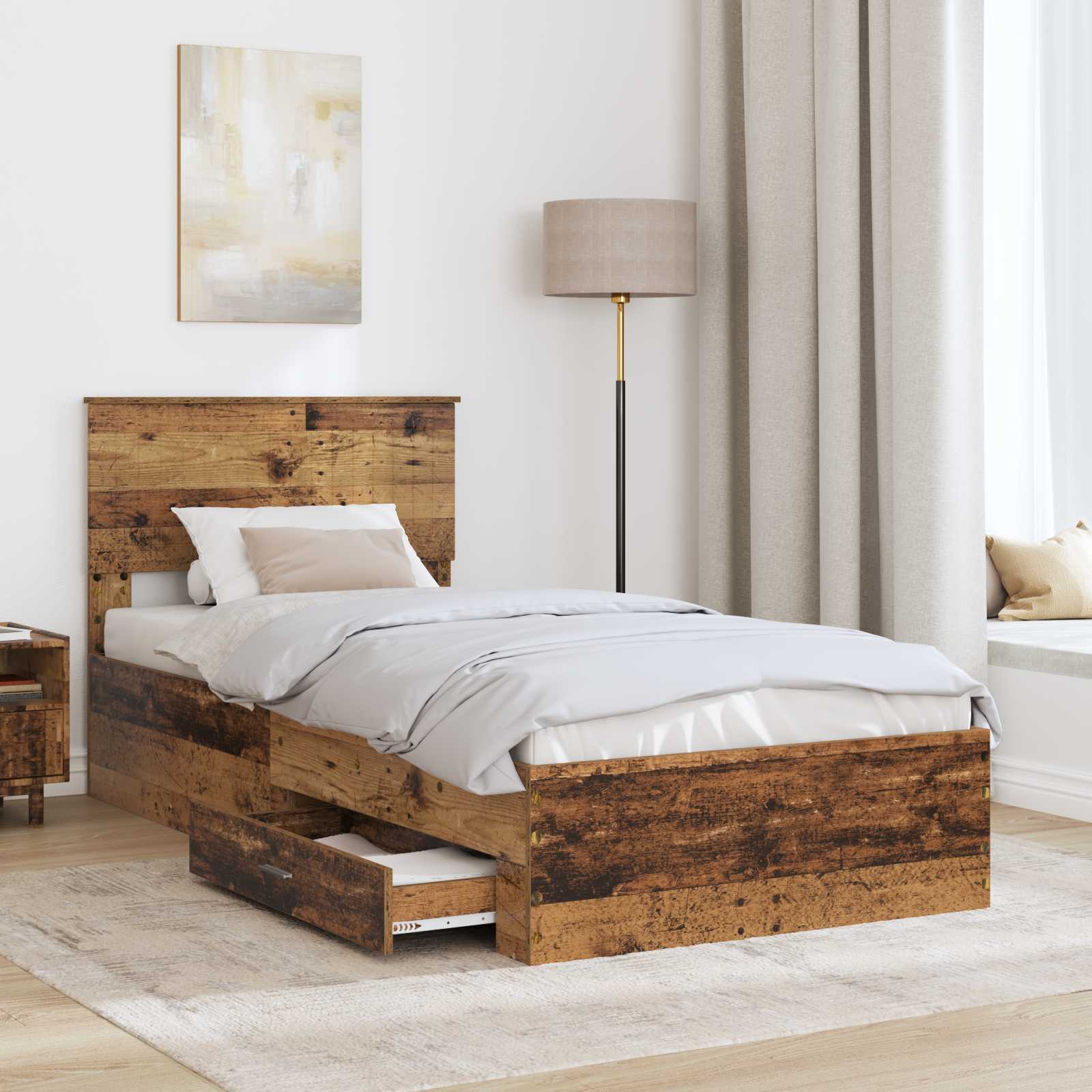 Struttura del letto con cassetto Legno antico 90 x 200 cm | homemem39