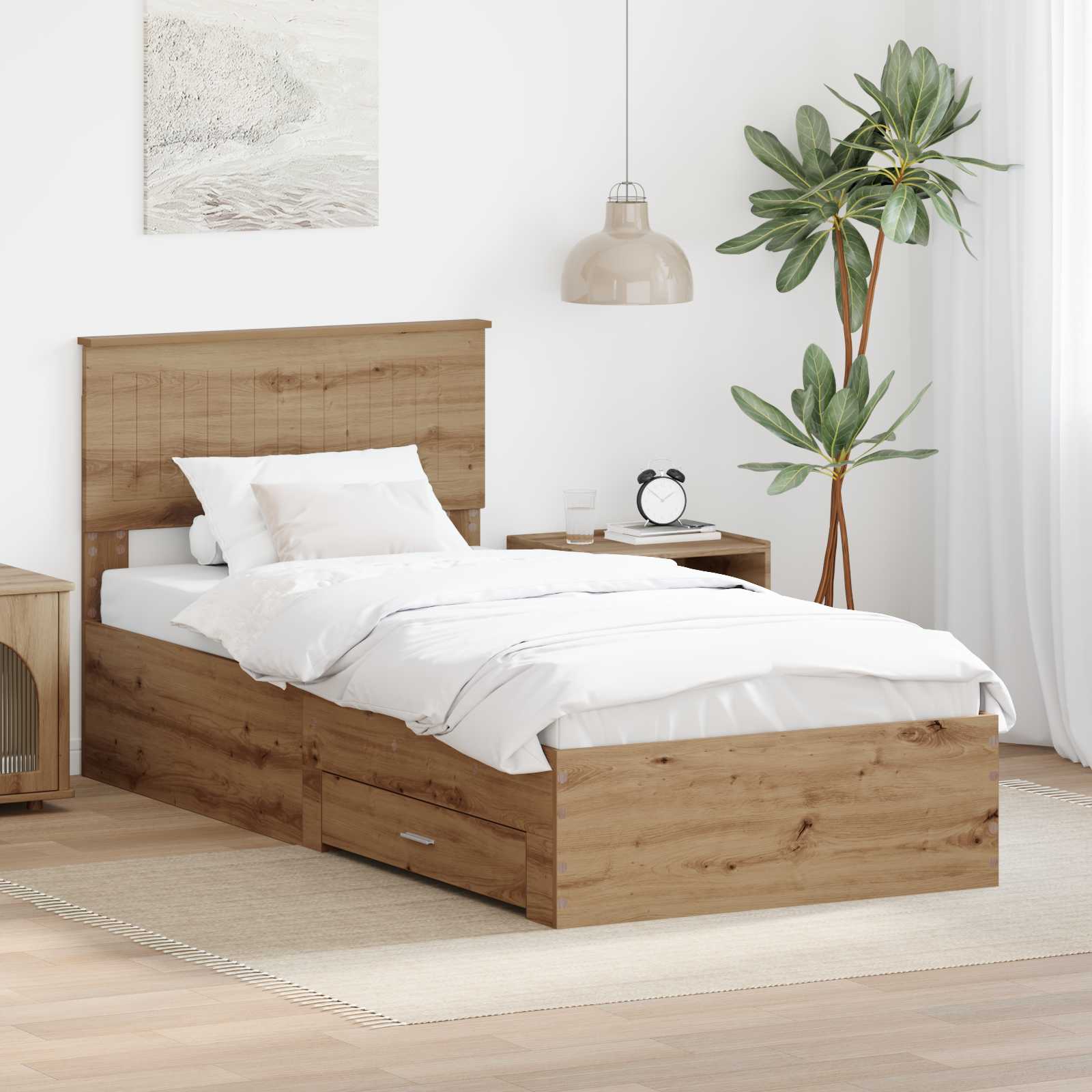 Struttura del letto con cassetto Rovere Artigianale 90 x 200 cm | homemem39