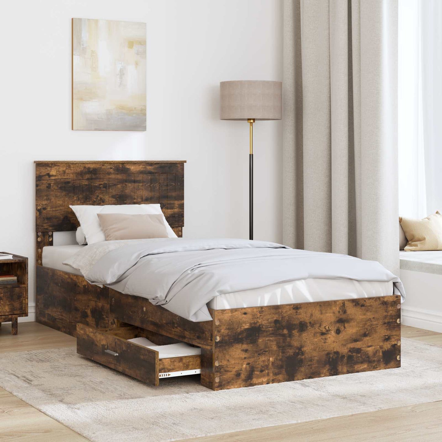Struttura del letto con cassetto Rovere Fumo 90 x 190 cm | homemem39
