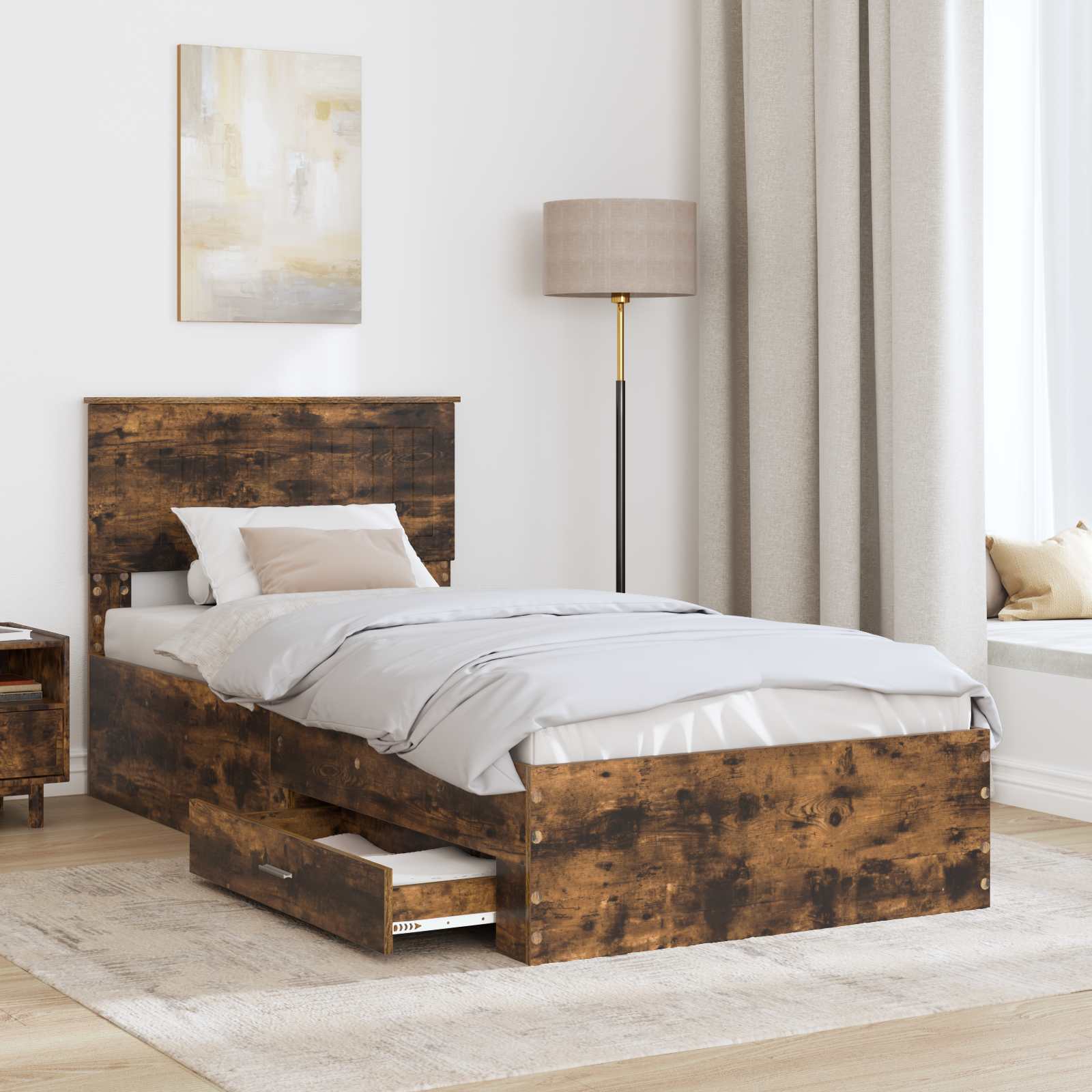 Struttura del letto con cassetto Rovere Fumo 90 x 190 cm | homemem39