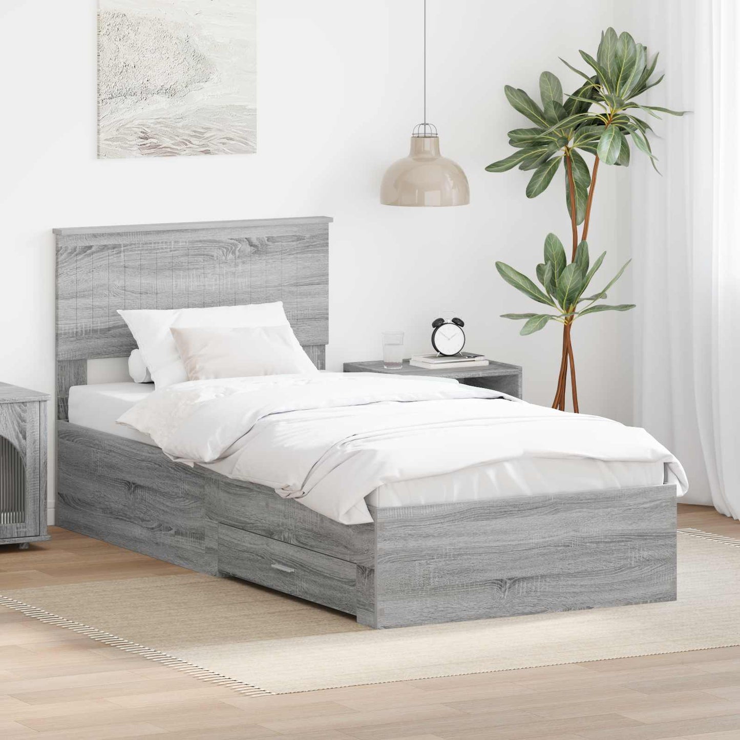 Struttura del letto con cassetto Sonoma grigio 90 x 190 cm | homemem39