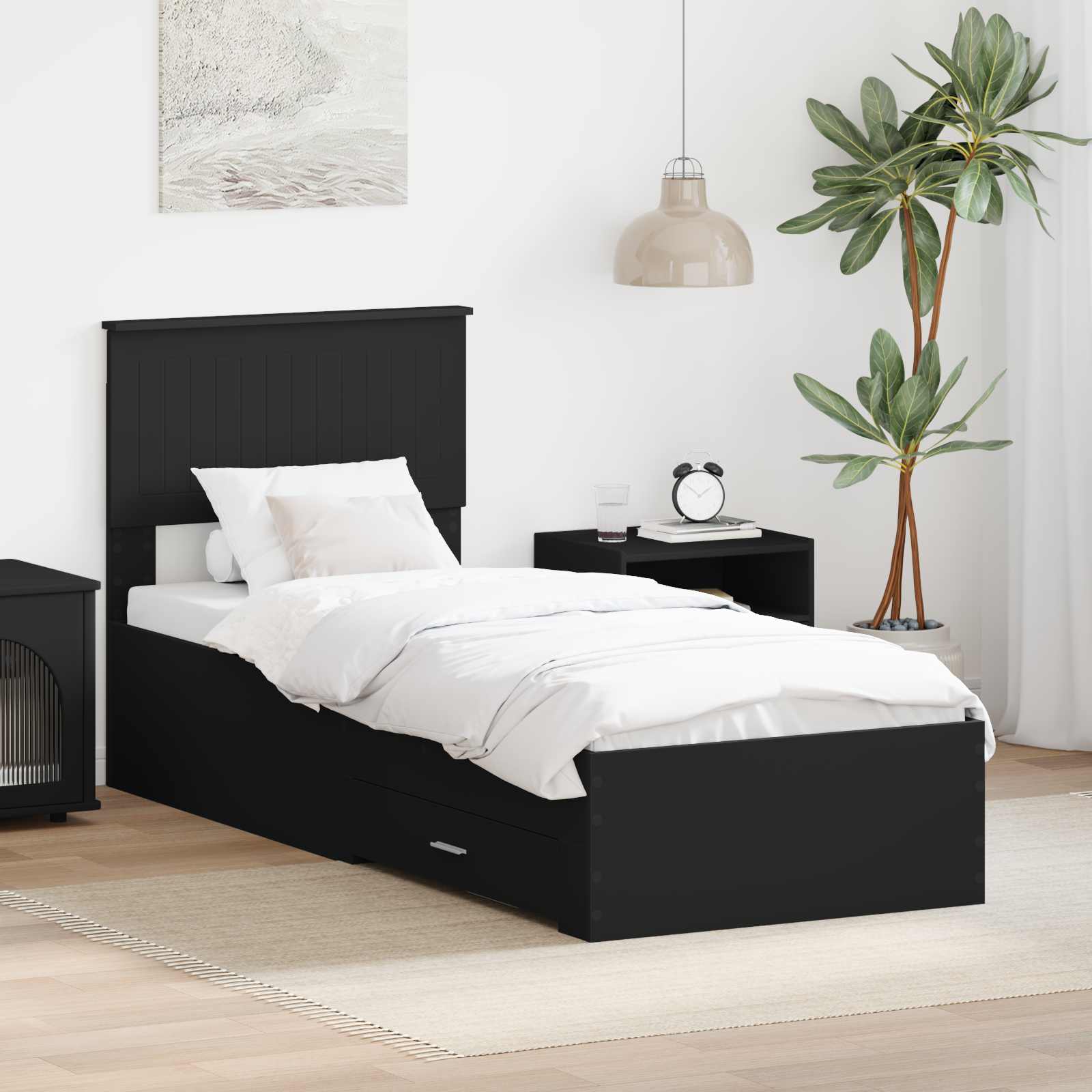 Struttura del letto con cassetto Nero e Argento 75 x 190 cm | homemem39