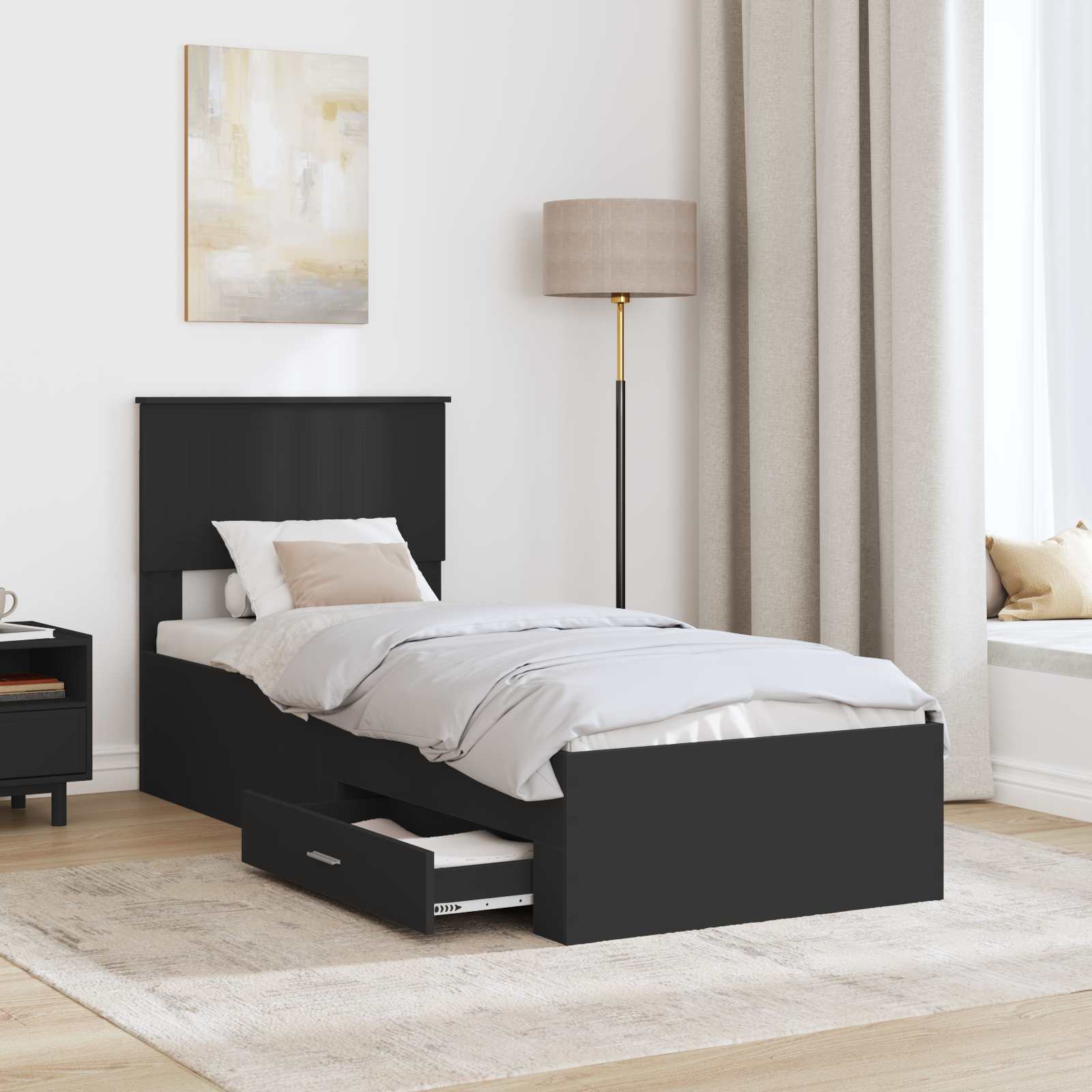 Struttura del letto con cassetto Nero e Argento 75 x 190 cm | homemem39