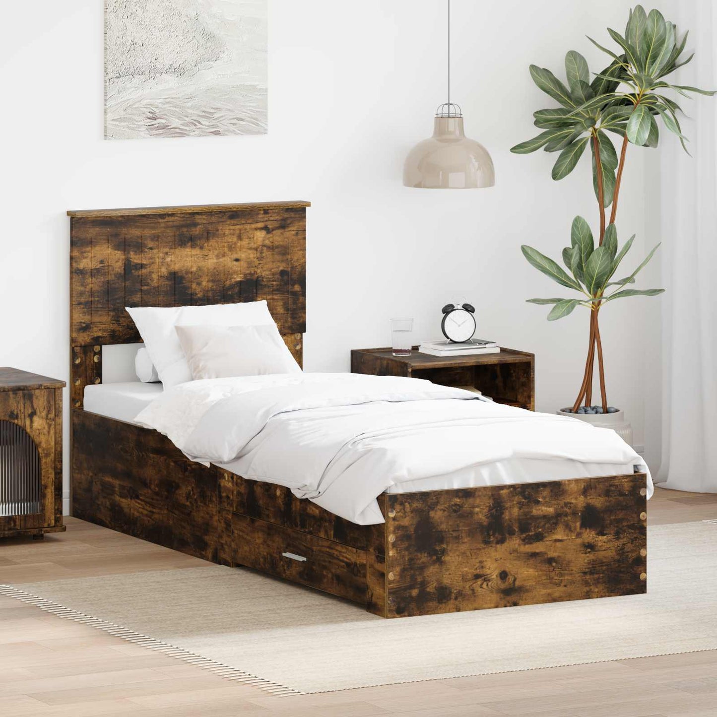 Struttura del letto Rovere Affumicato e Argento 75 x 190 cm | homemem39