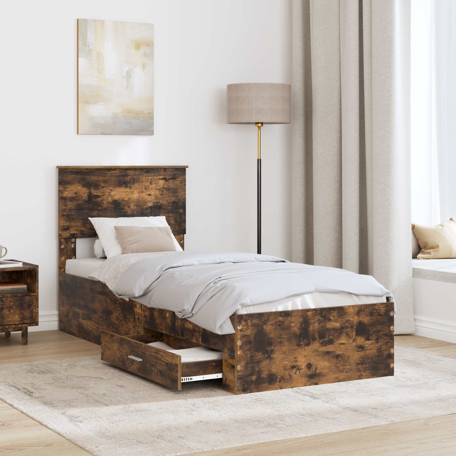 Struttura del letto Rovere Affumicato e Argento 75 x 190 cm | homemem39