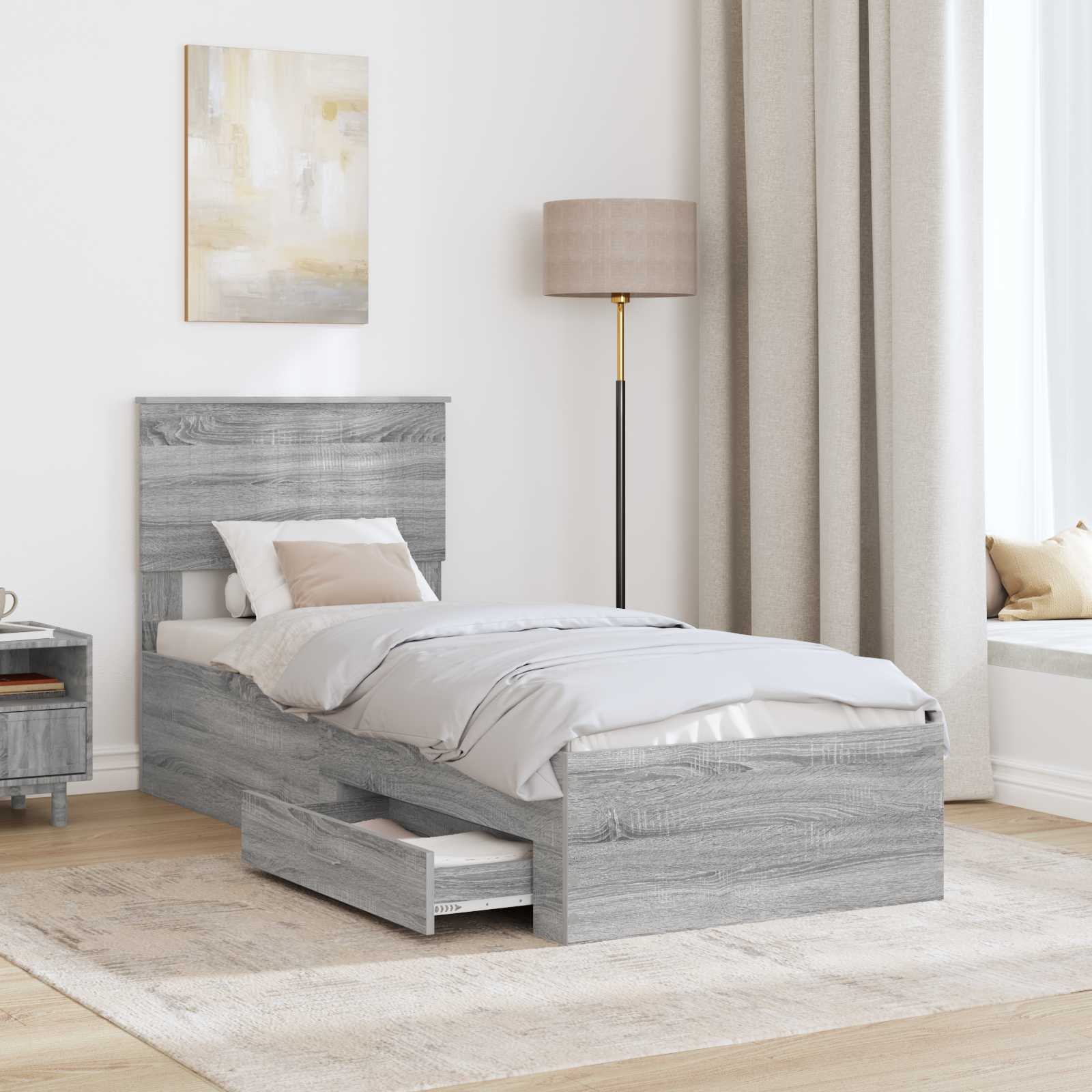Struttura del letto Grigio Sonoma e Argento 75 x 190 cm | homemem39
