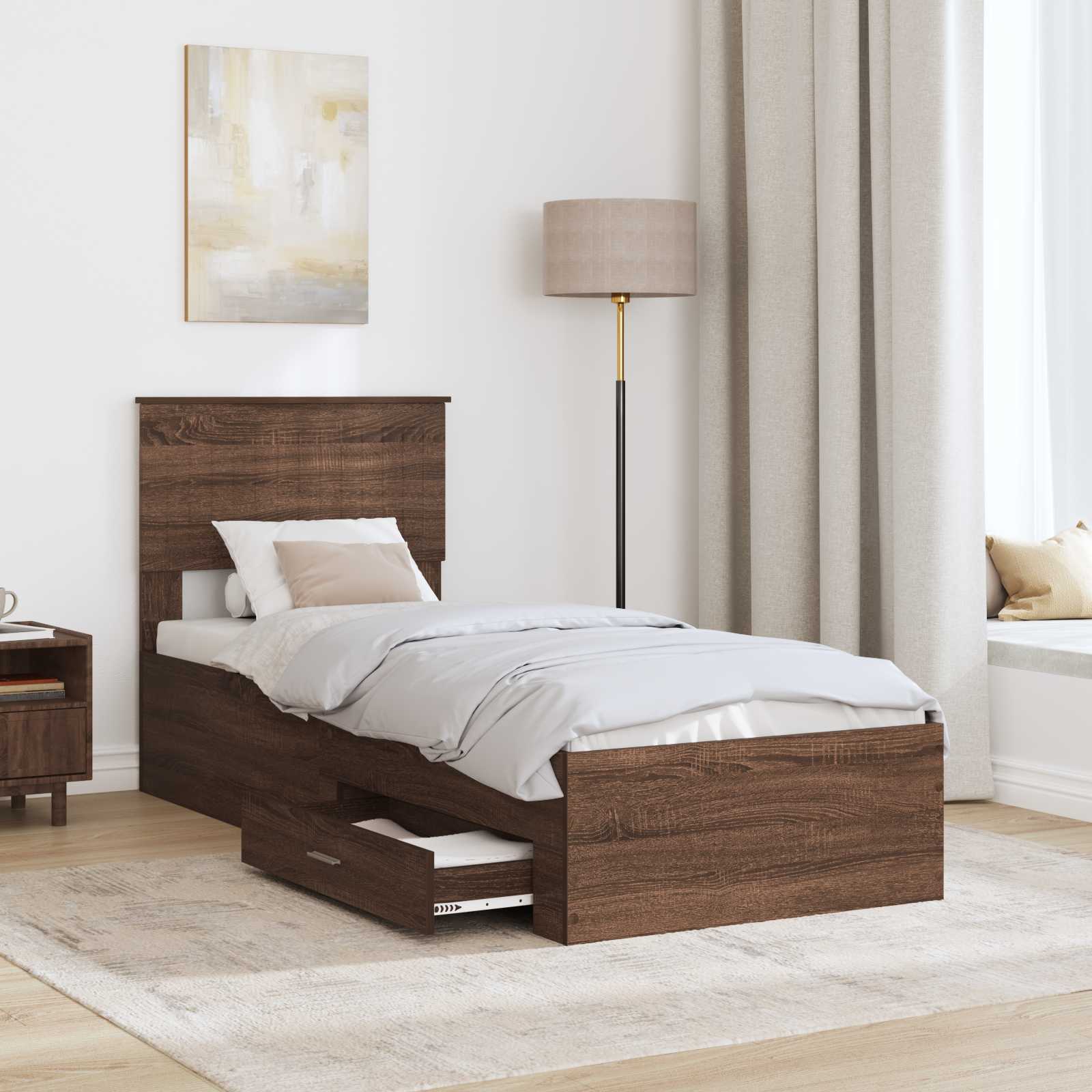 Struttura del letto Rovere Marrone e Argento 75 x 190 cm | homemem39