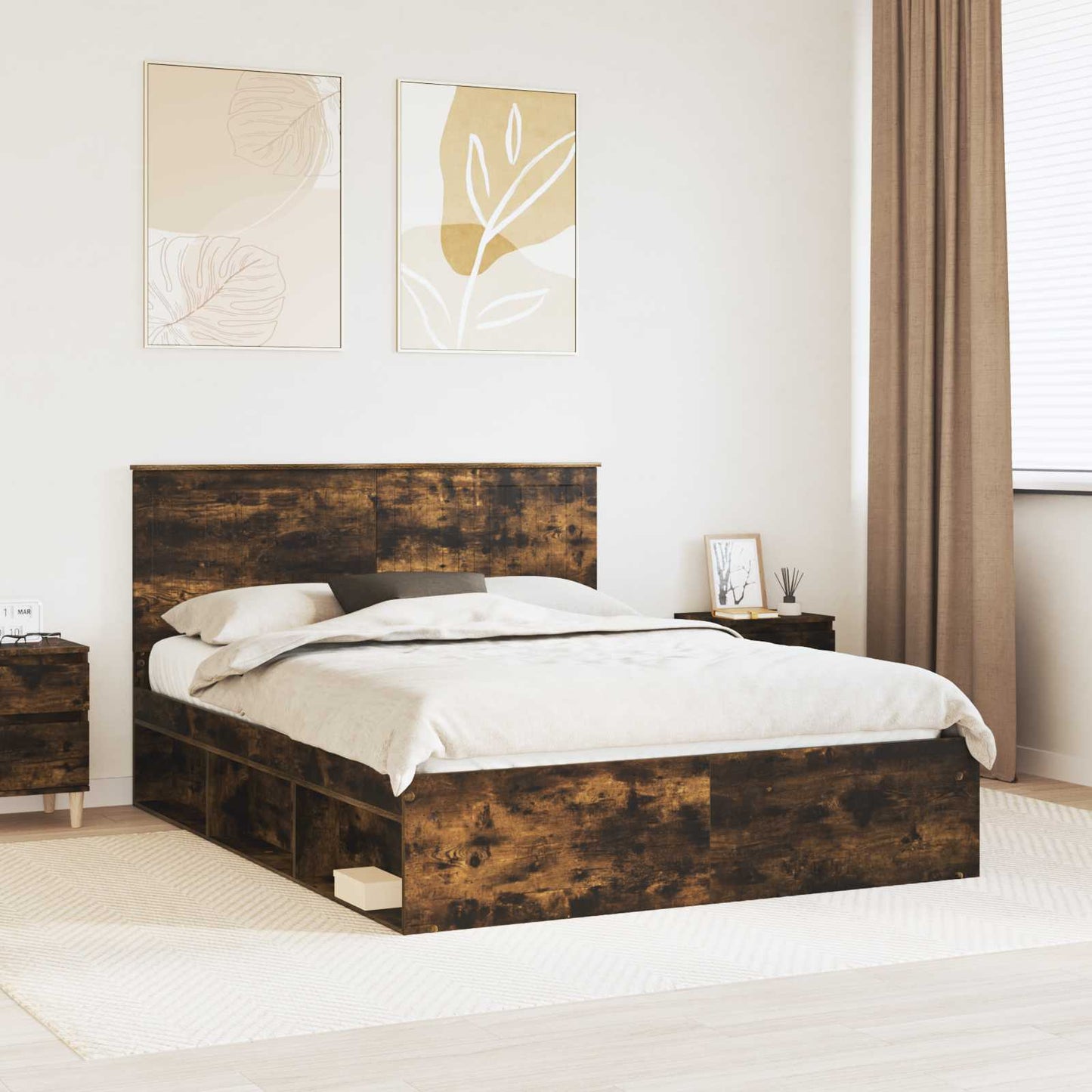 Struttura del letto Rovere fumé 150 x 200 cm Pino massello | homemem39