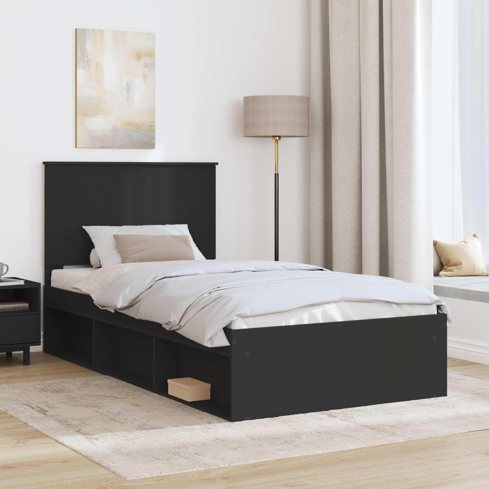 Struttura del letto Nero 100 x 200 cm Pino massello | homemem39