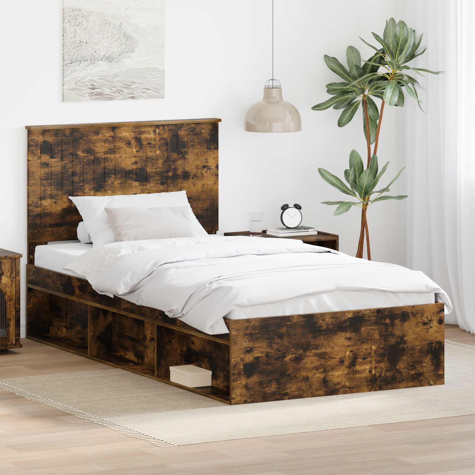 Struttura del letto Rovere fumé 100 x 200 cm Pino massello | homemem39