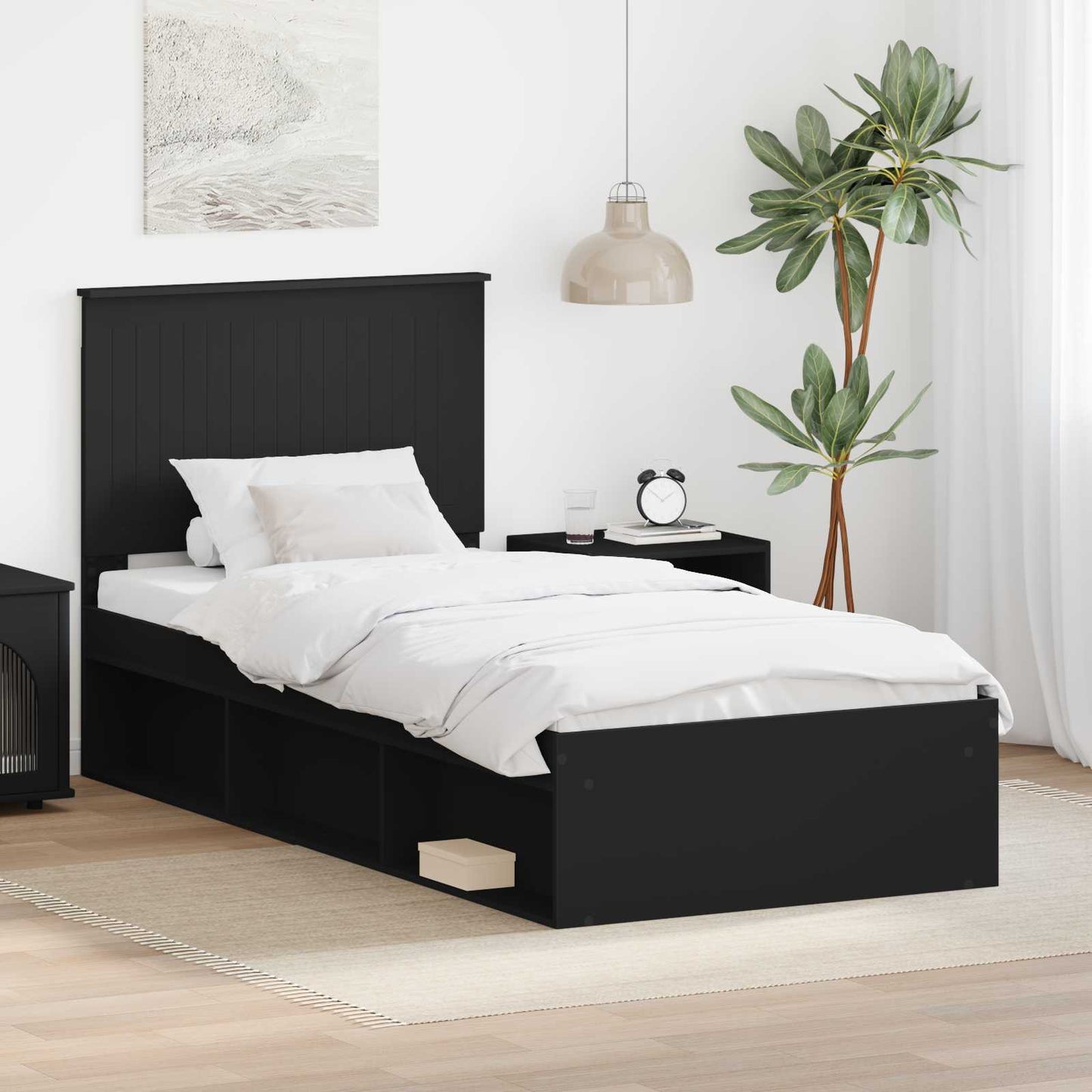 Struttura del letto con testiera Nero 90 x 200 cm Pino massello | homemem39