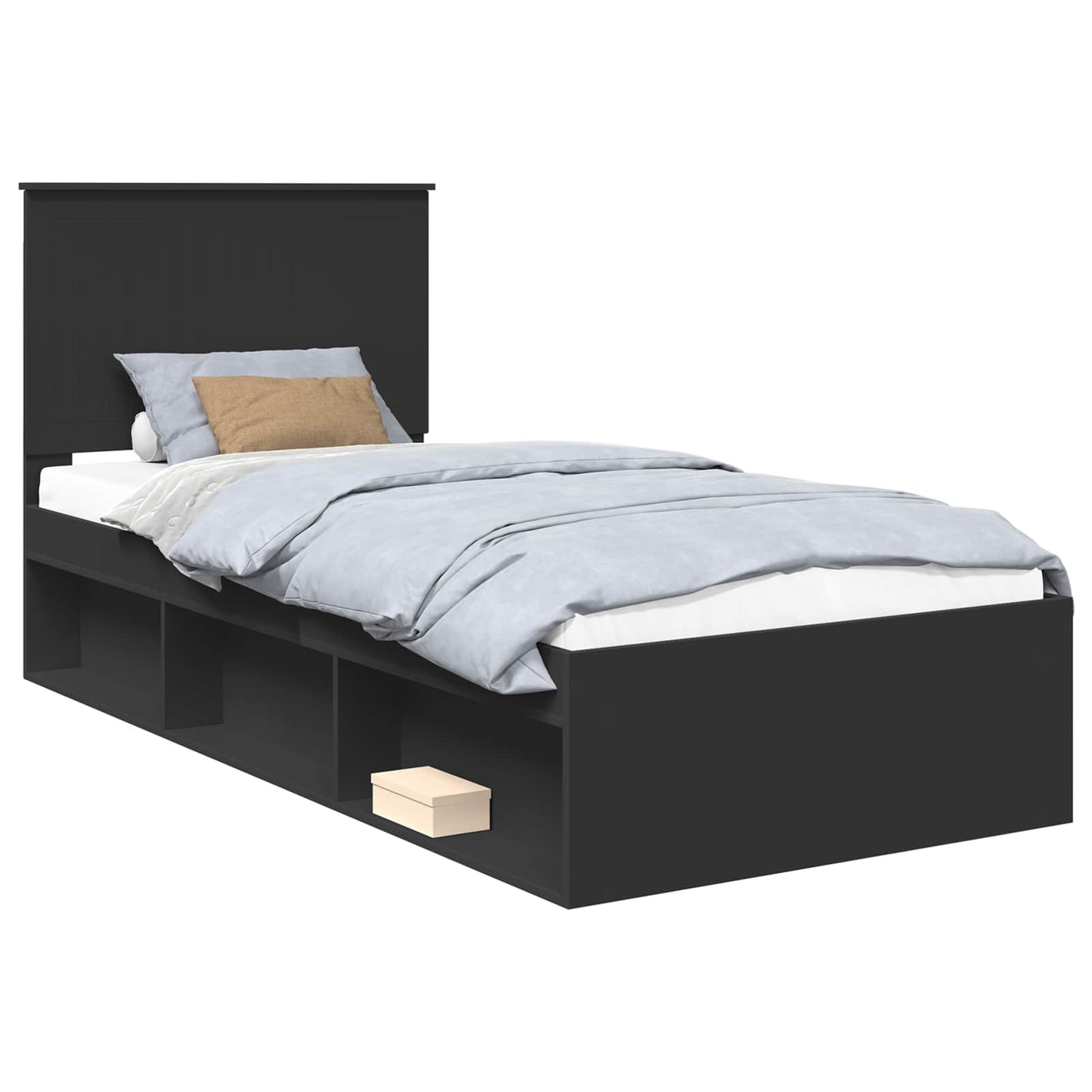 Struttura del letto con testiera Nero 90 x 200 cm Pino massello | homemem39