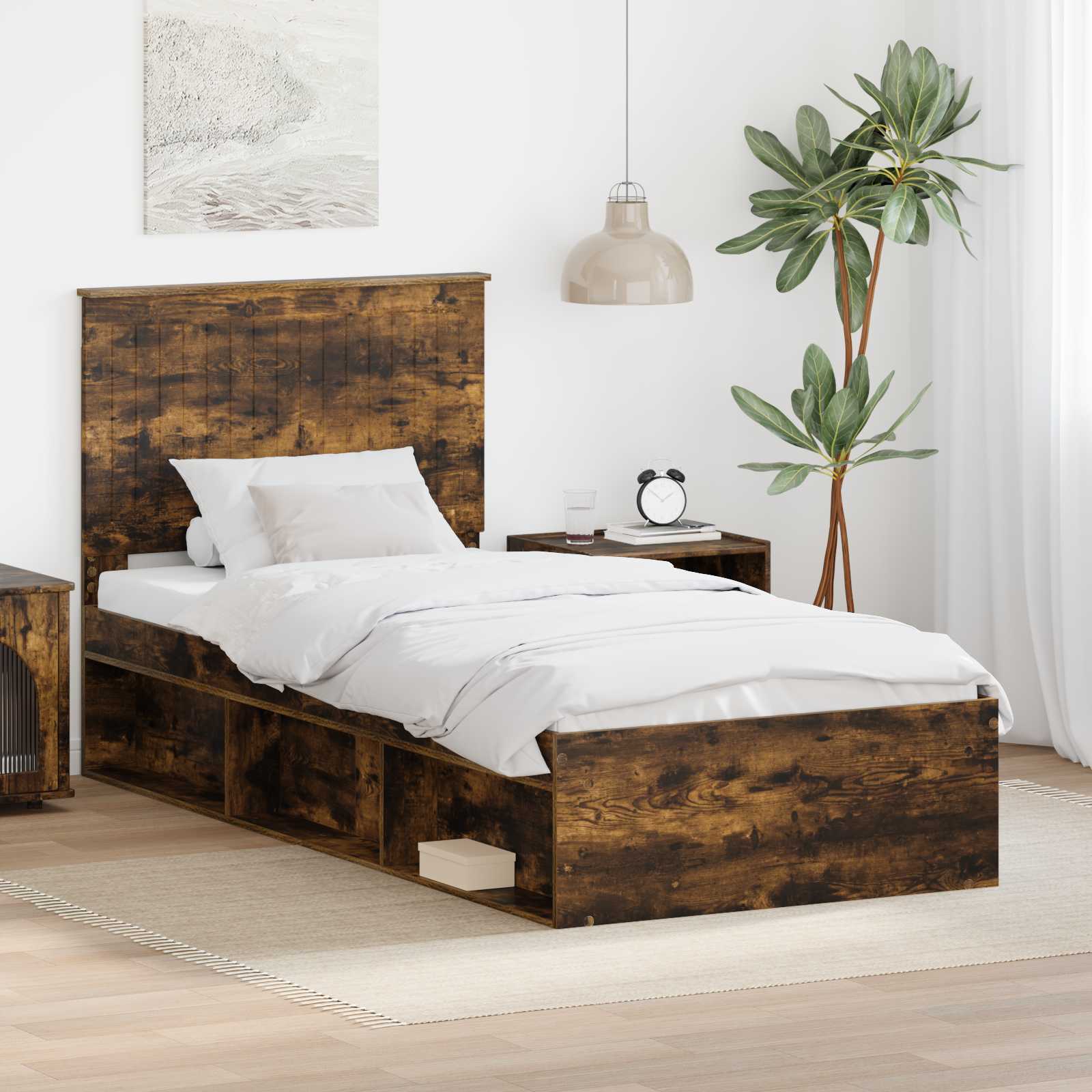 Struttura del letto Rovere fumé 90 x 190 cm Pino massello | homemem39