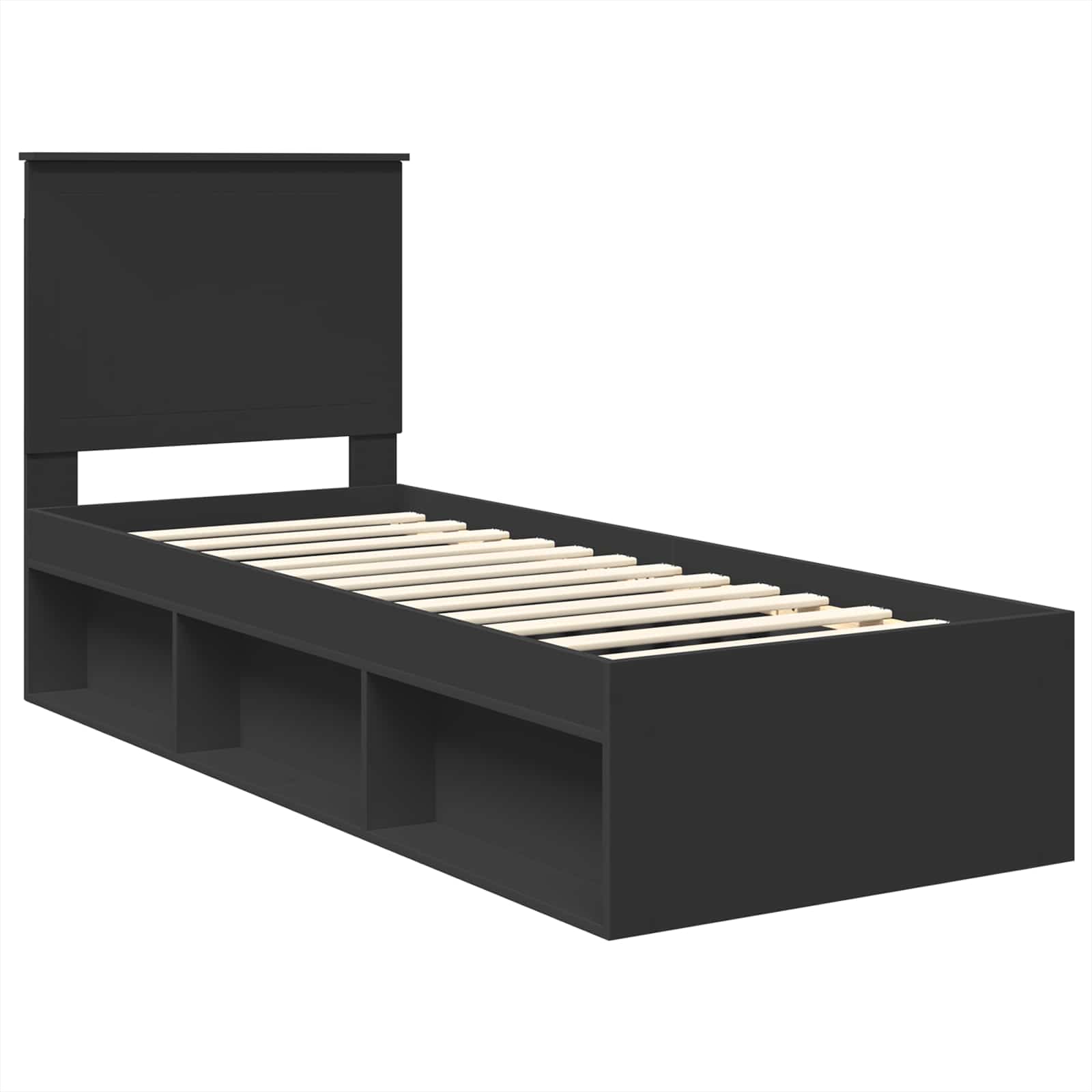 Struttura del letto con testiera Nero 75 x 190 cm Pino massello | homemem39
