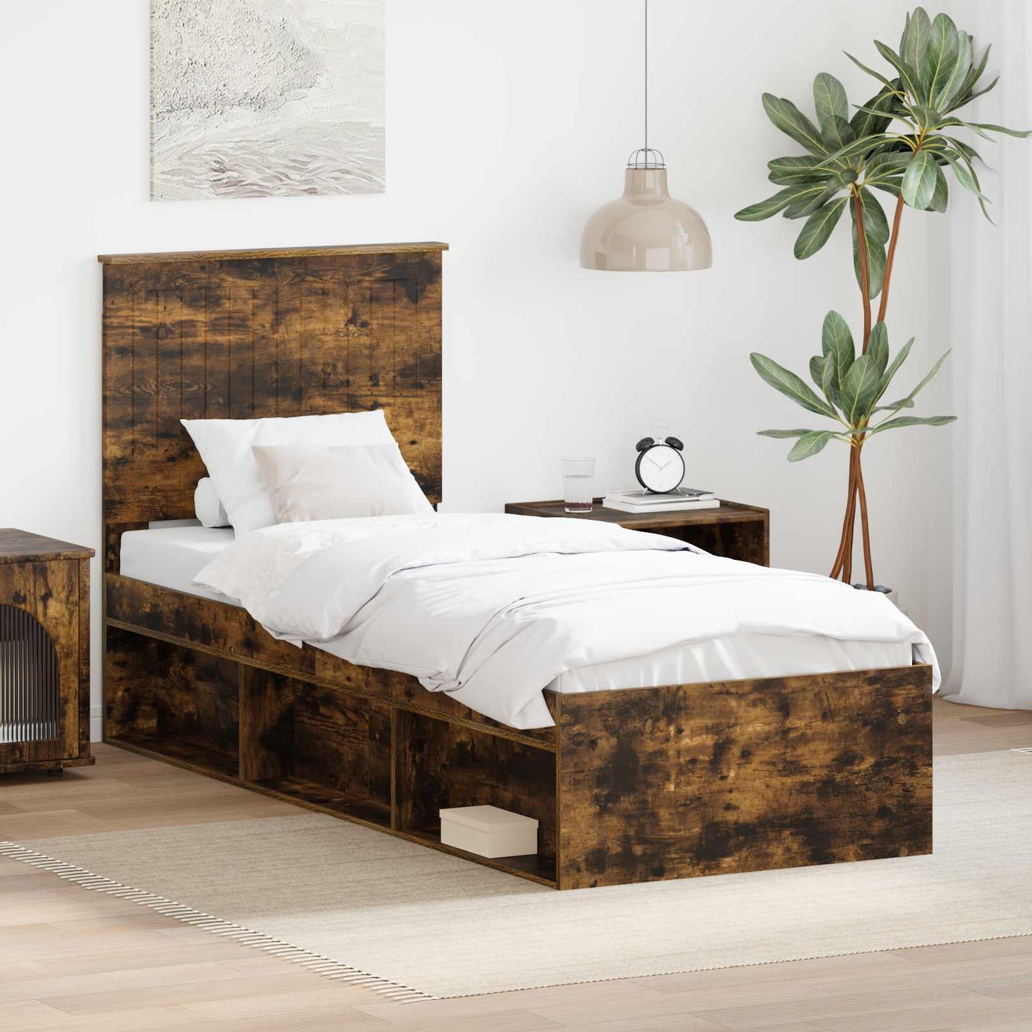 Struttura del letto Rovere fumé 75 x 190 cm Pino massello | homemem39