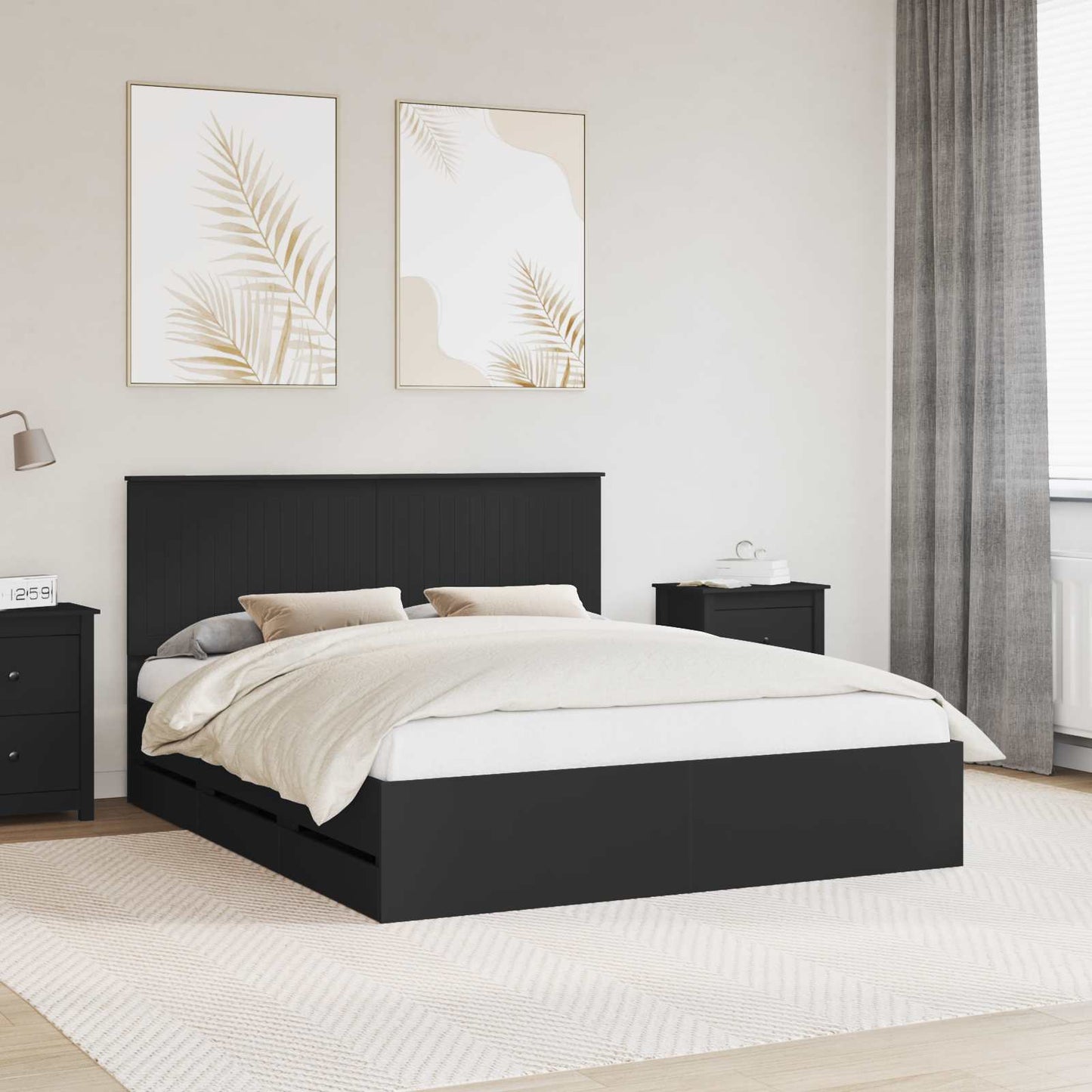 Struttura del letto Nero 160 x 200 cm Legno Ingegnerizzato | homemem39