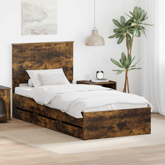Struttura del letto con cassetto Rovere fumé 90 x 200 cm | homemem39