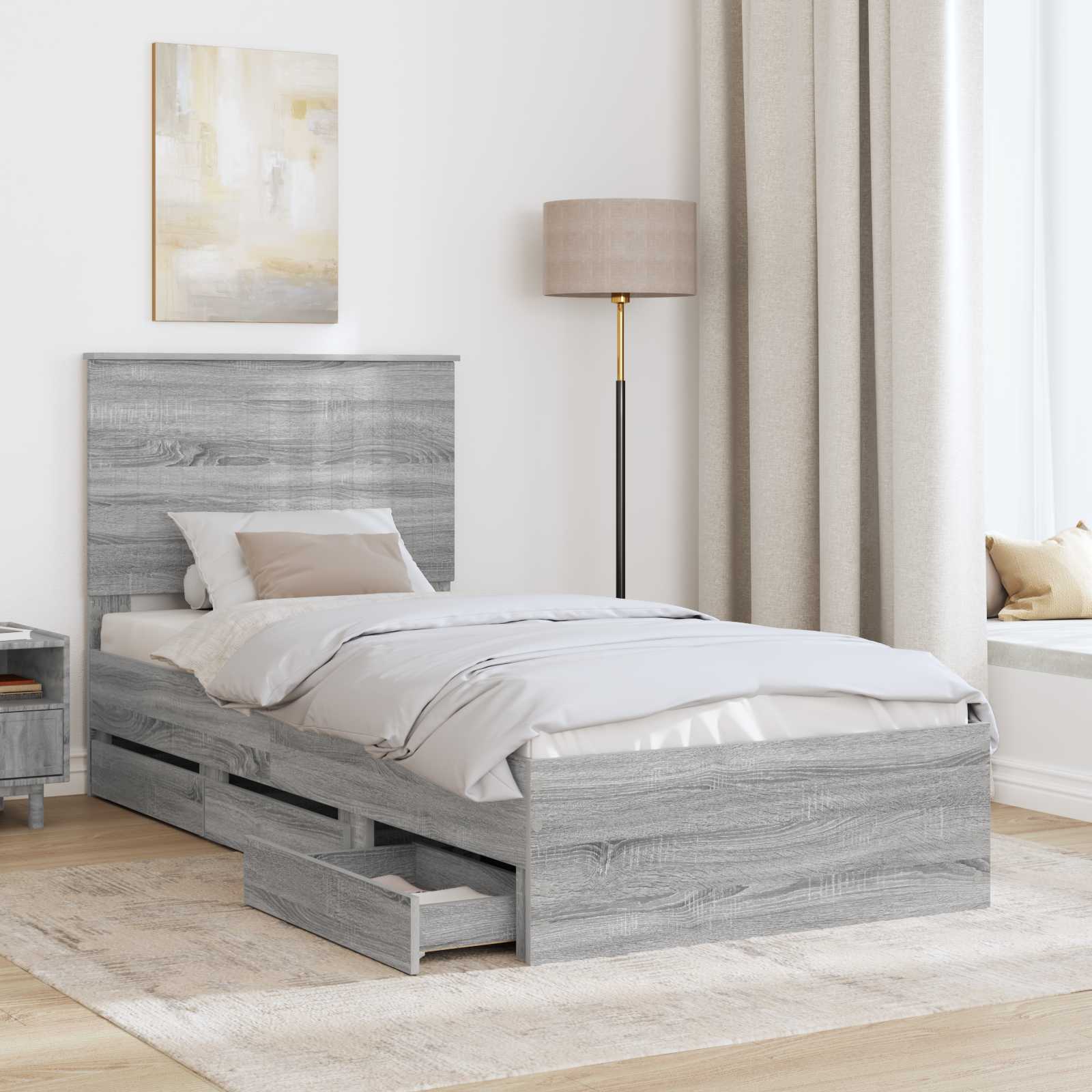 Struttura del letto con cassetto Grigio Sonoma 90 x 200 cm | homemem39