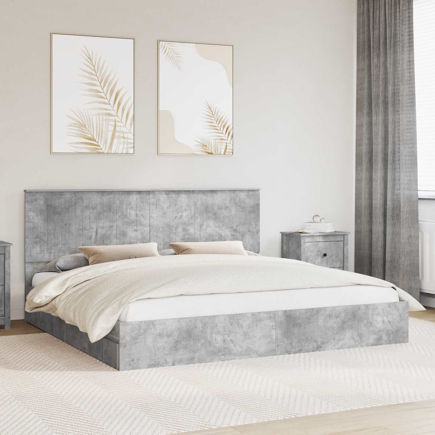 Letto con Contenitore con testiera Grigio cemento 200 x 200 cm | homemem39