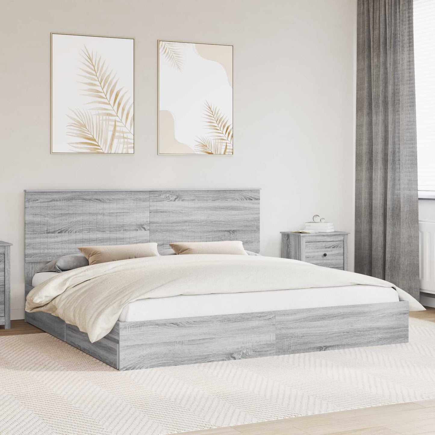 Letto con Contenitore con testiera Grigio Sonoma 200 x 200 cm | homemem39