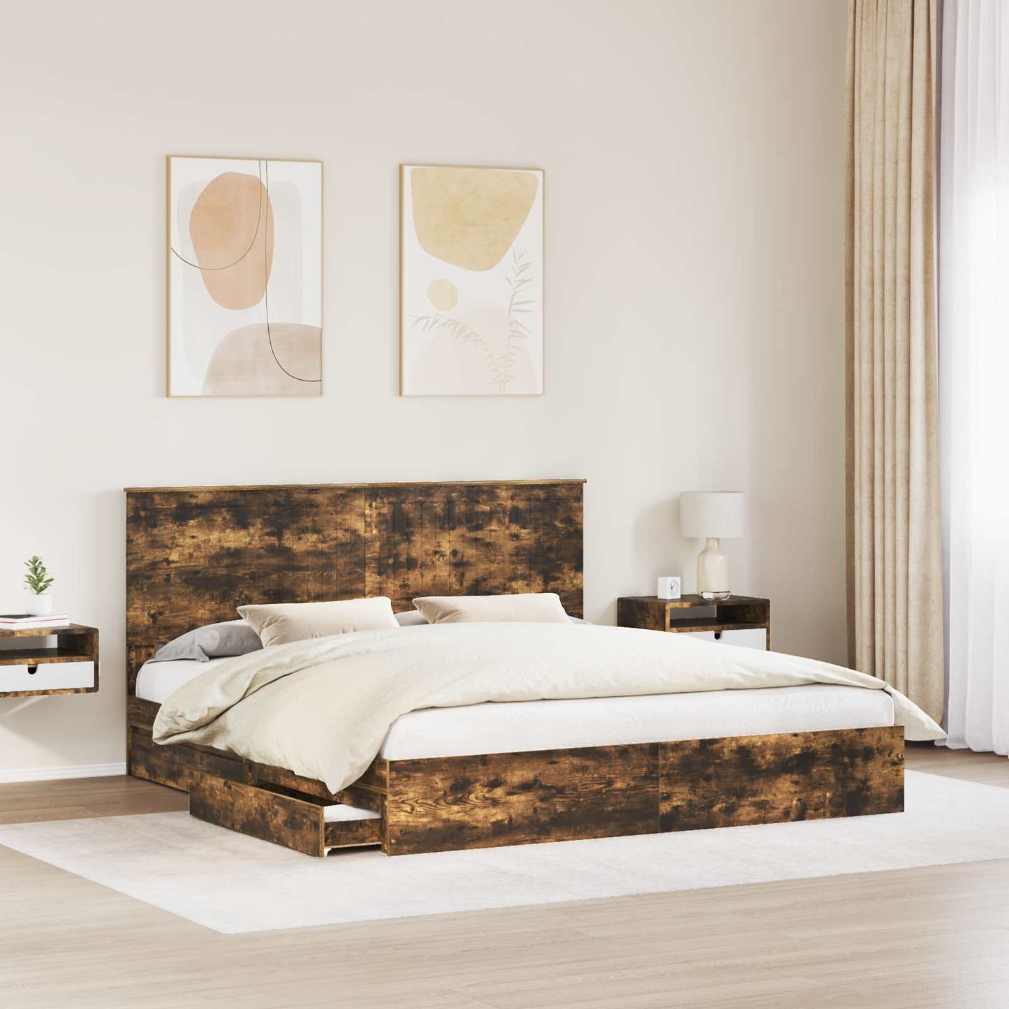 Letto con Contenitore con testiera Rovere fumé 180 x 200 cm | homemem39