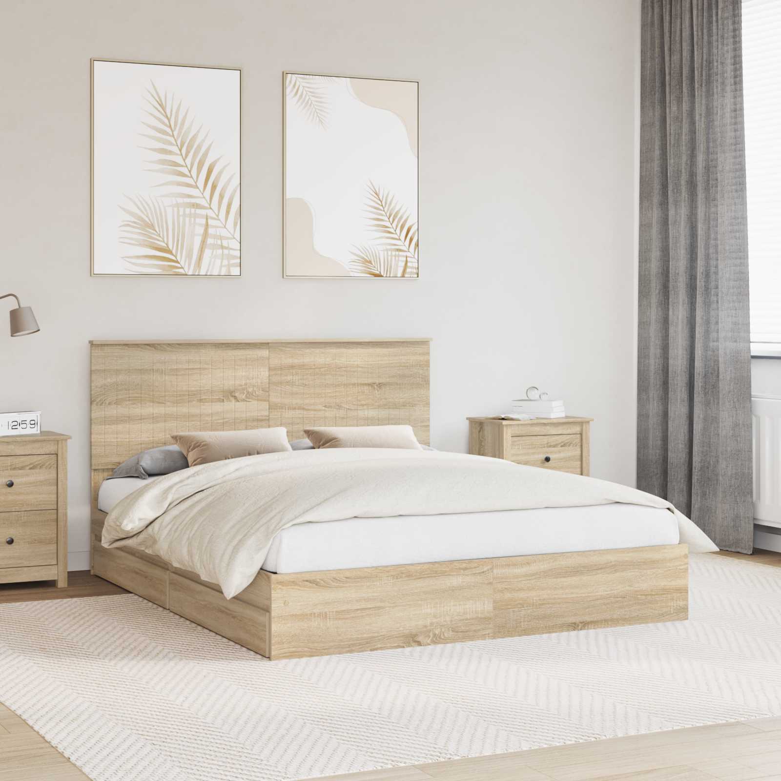 Letto con Contenitore con testiera Rovere Sonoma 160 x 200 cm | homemem39