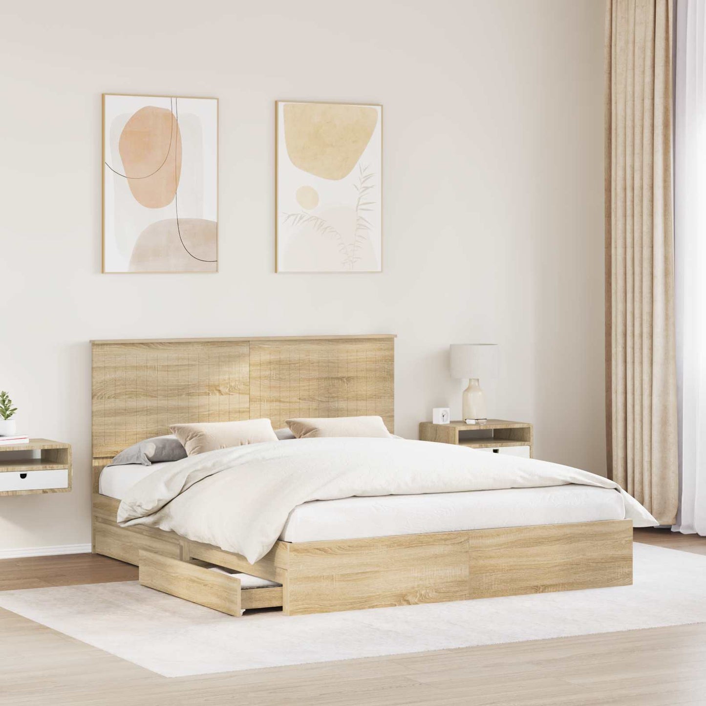 Letto con Contenitore con testiera Rovere Sonoma 160 x 200 cm | homemem39