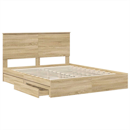 Letto con Contenitore con testiera Rovere Sonoma 160 x 200 cm | homemem39