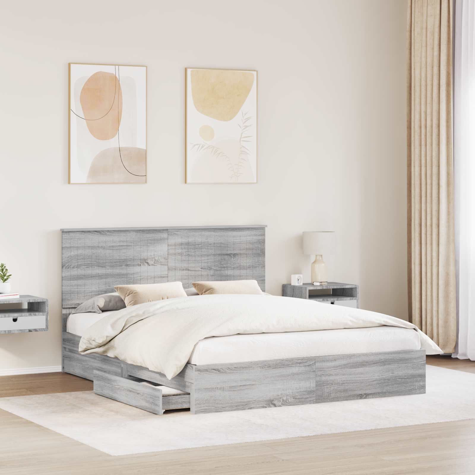Letto con Contenitore con testiera Grigio Sonoma 160 x 200 cm | homemem39