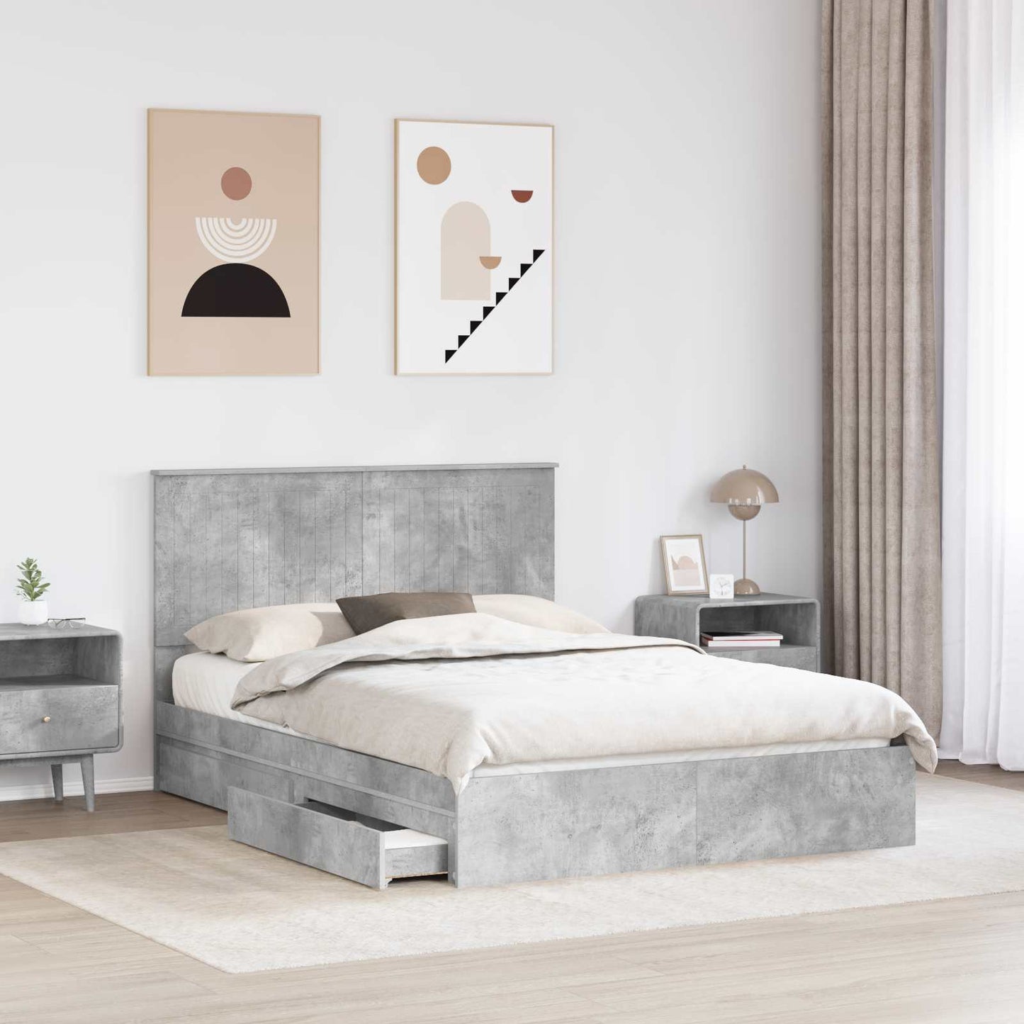 Letto con Contenitore con testiera Grigio cemento 135 x 190 cm | homemem39