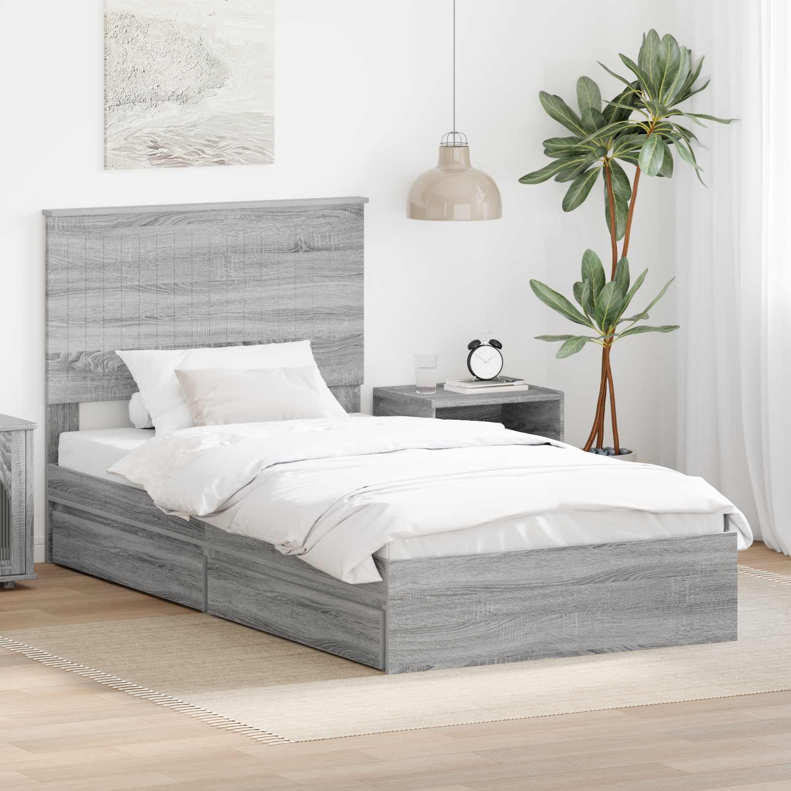 Letto con Contenitore con testiera Grigio Sonoma 100 x 200 cm | homemem39