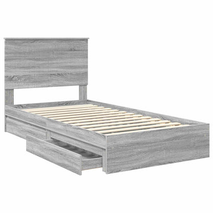 Letto con Contenitore con testiera Grigio Sonoma 100 x 200 cm | homemem39